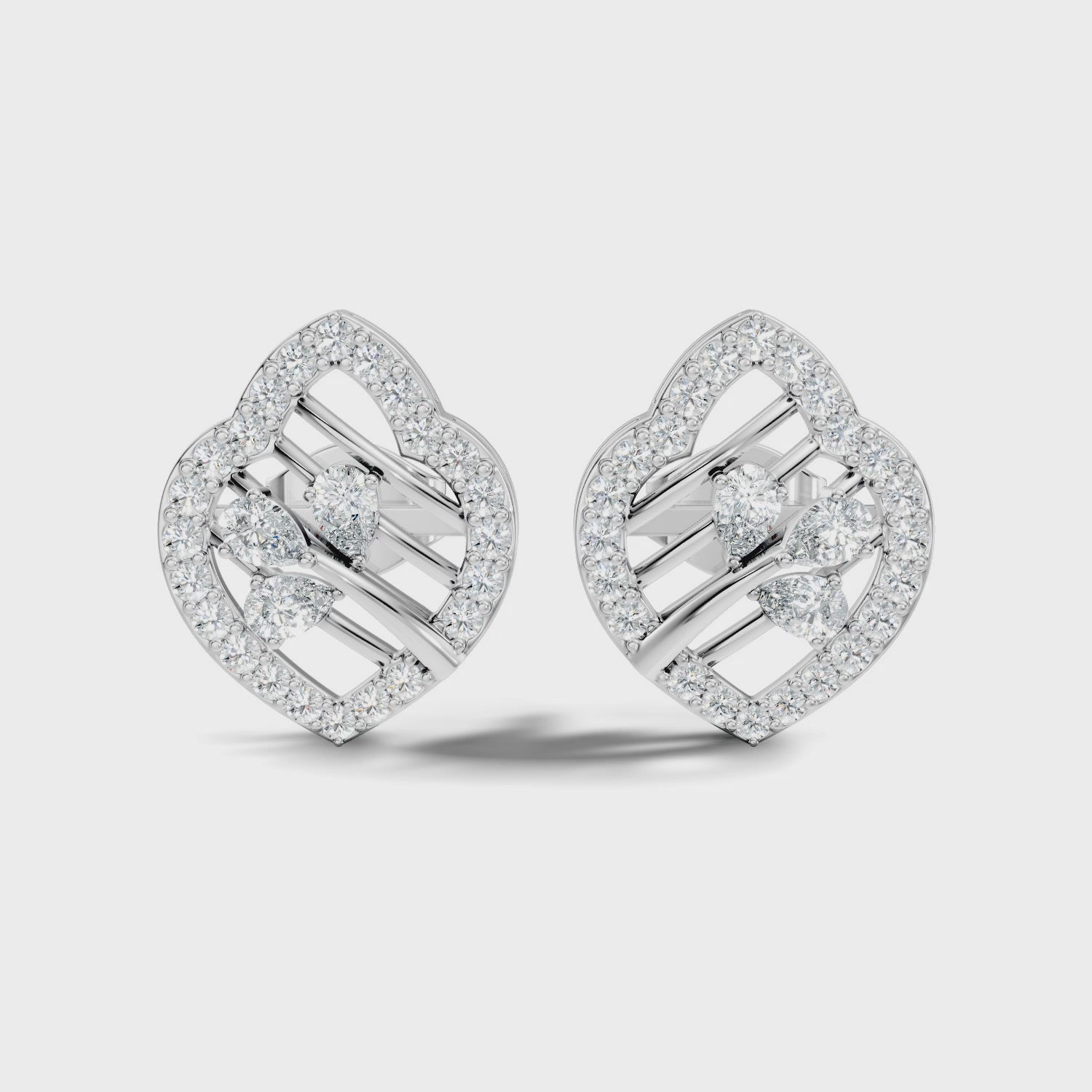 Openwork Leaf Halo Pear & Pave  Diamond Stud