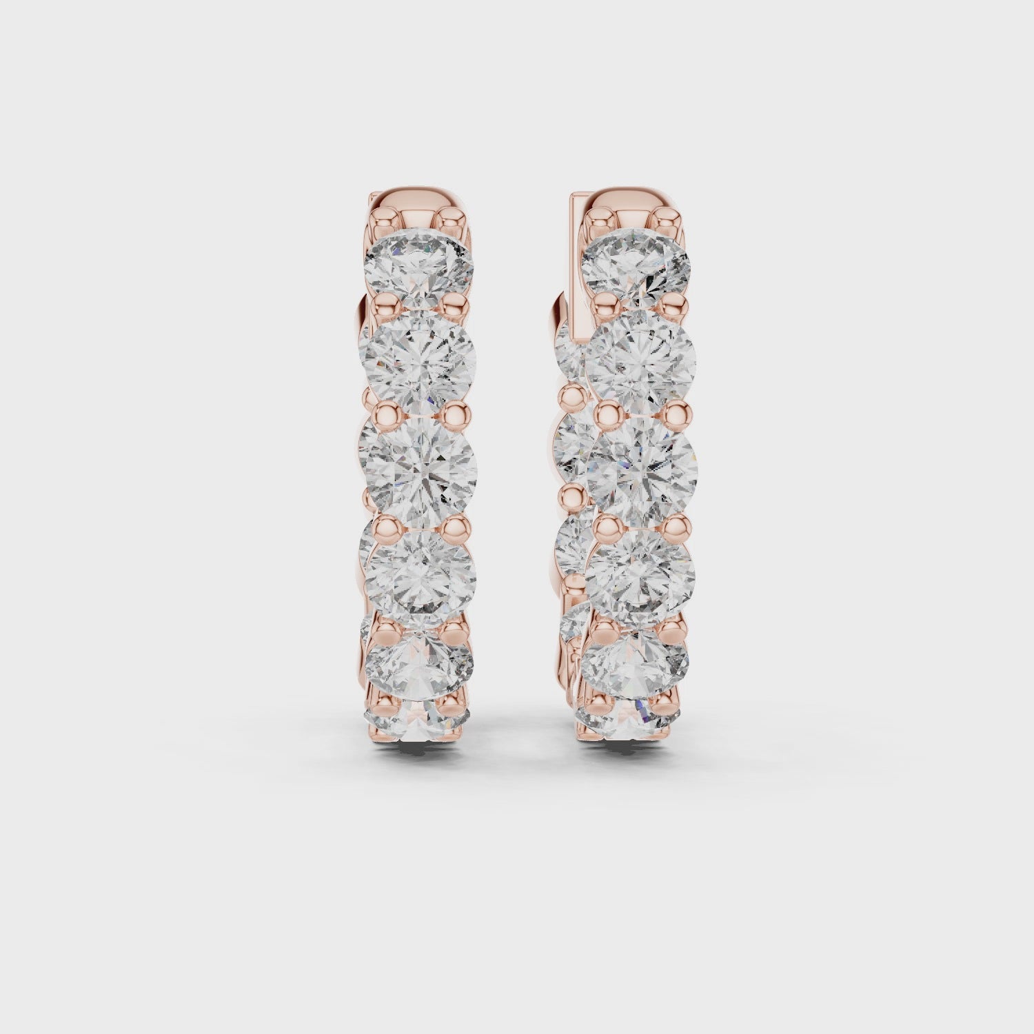 Shared-Prong Round Diamond Eternity Huggie Hoops