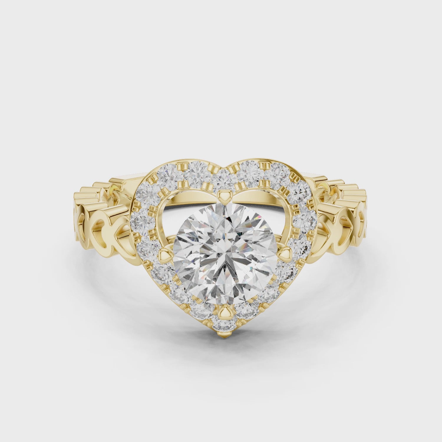 Heart-Shaped Halo Ring with Patterned Band