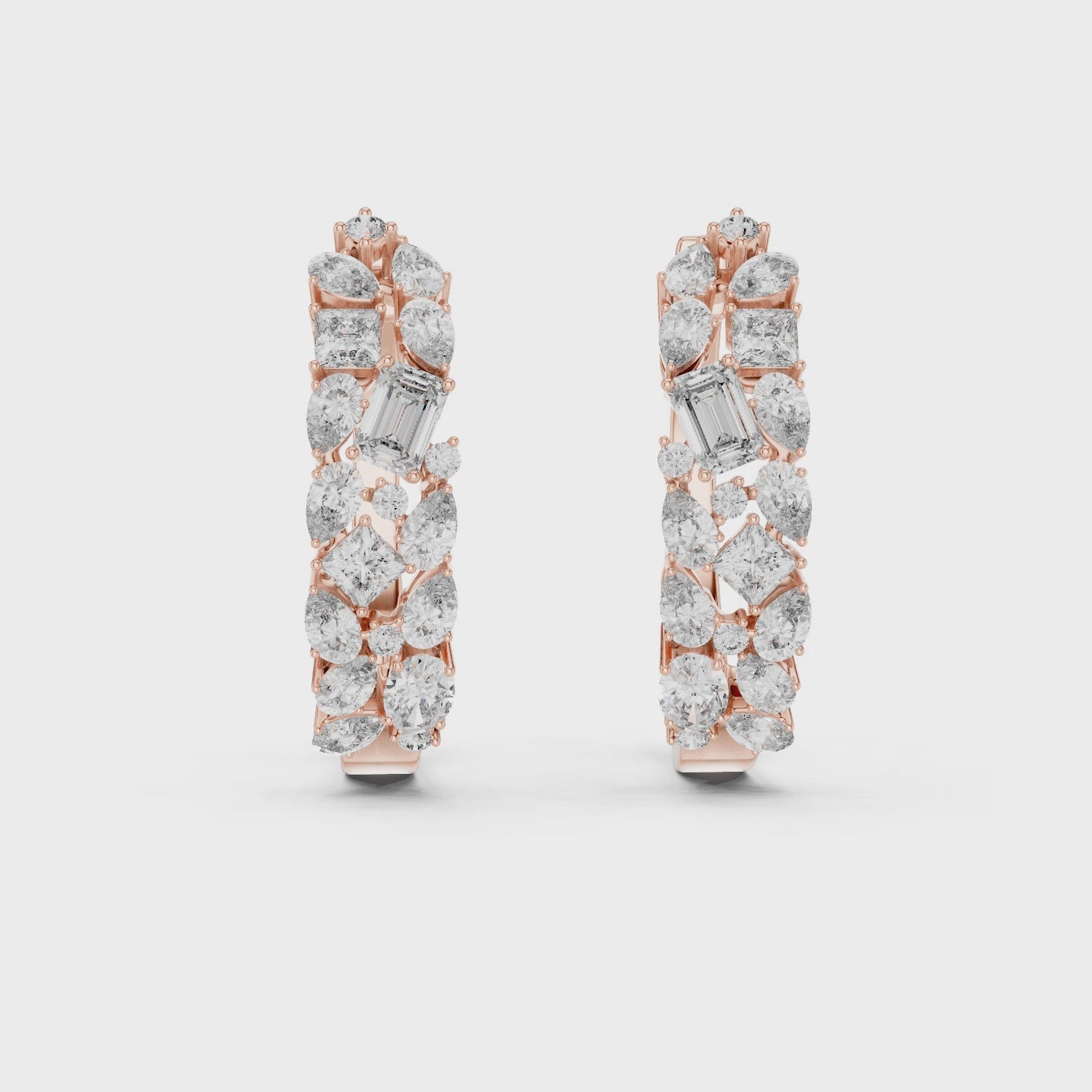 Multi-Shape Diamond Huggie Hoop Earrings