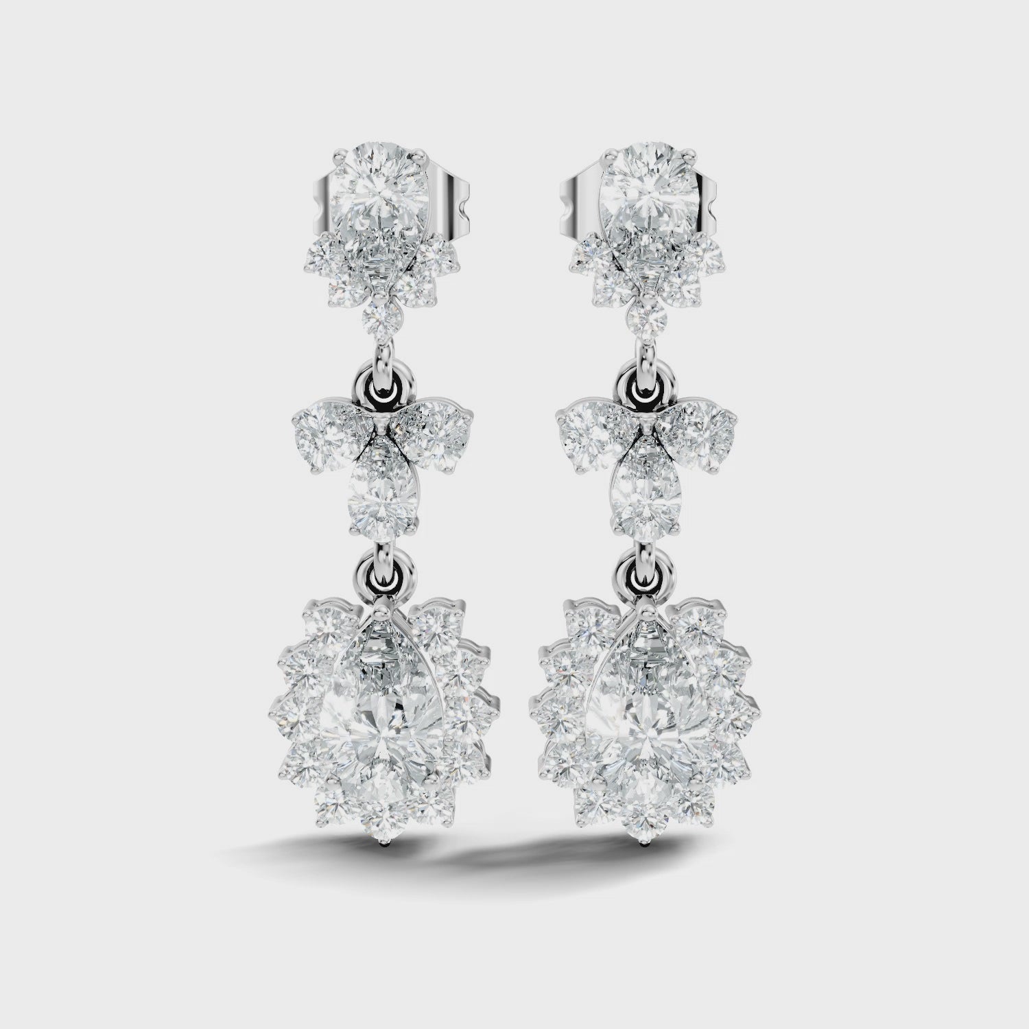 Pear & Oval Halo Diamond Articulated Drop Earrings