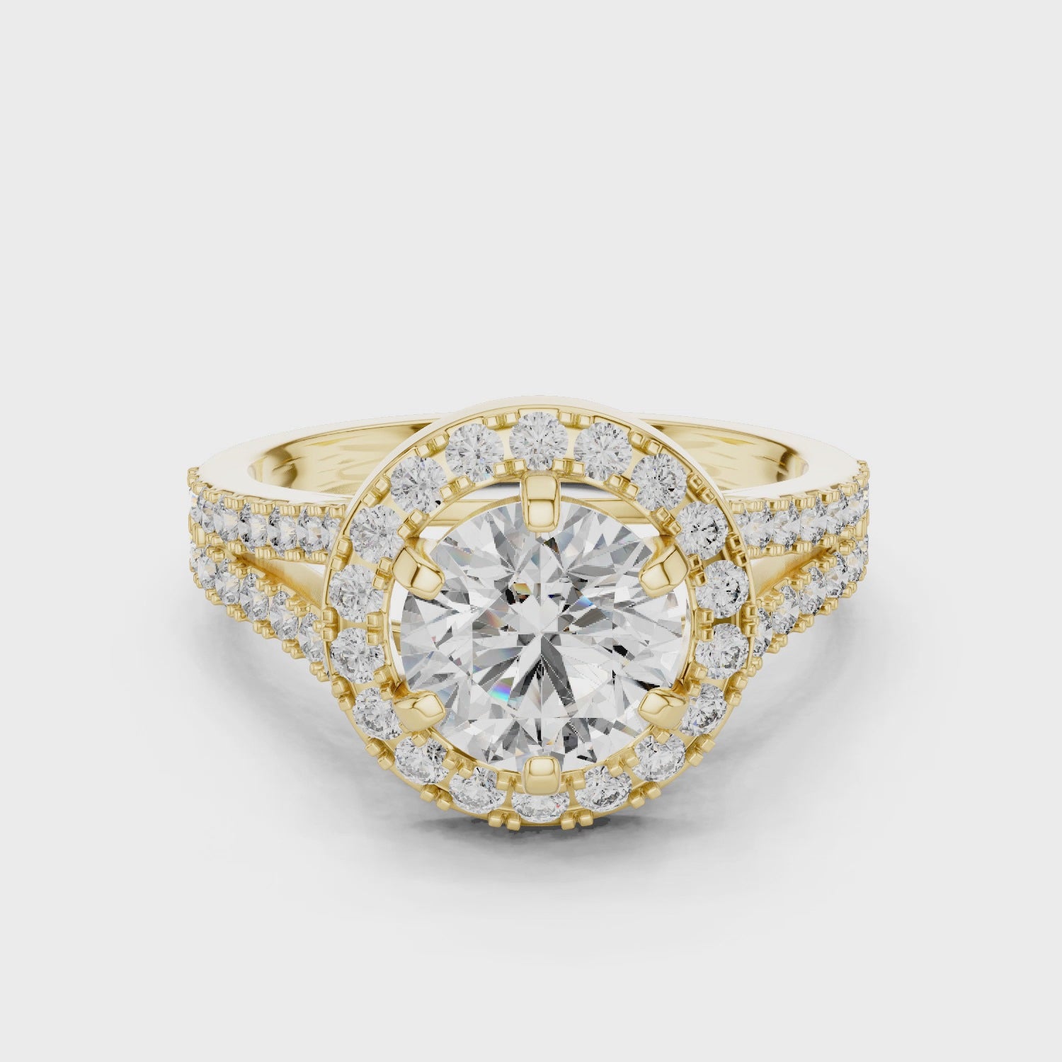 Round Halo Engagement Ring with Split Pave Shank