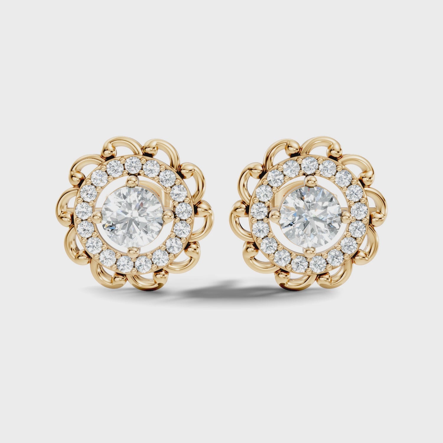 Round Solitaire & Scalloped Halo Diamond Stud