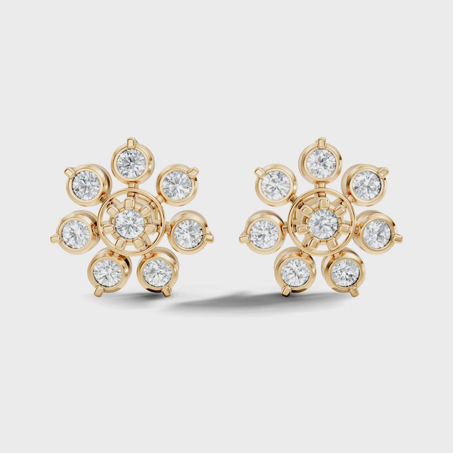Round Diamond Grand Sunburst Floral Cluster Stud
