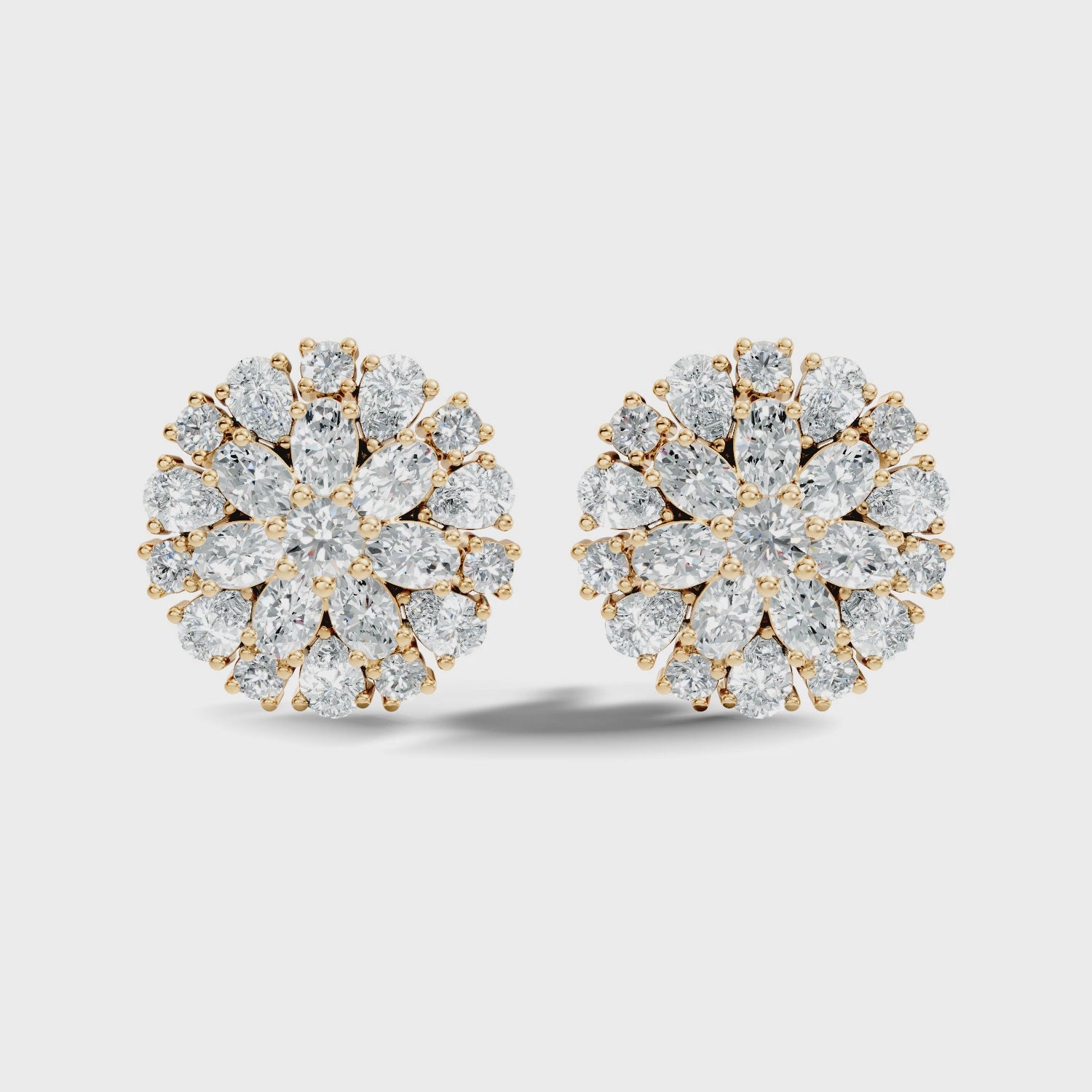 Multi-Shape Diamond Floral Sunburst Cluster Stud
