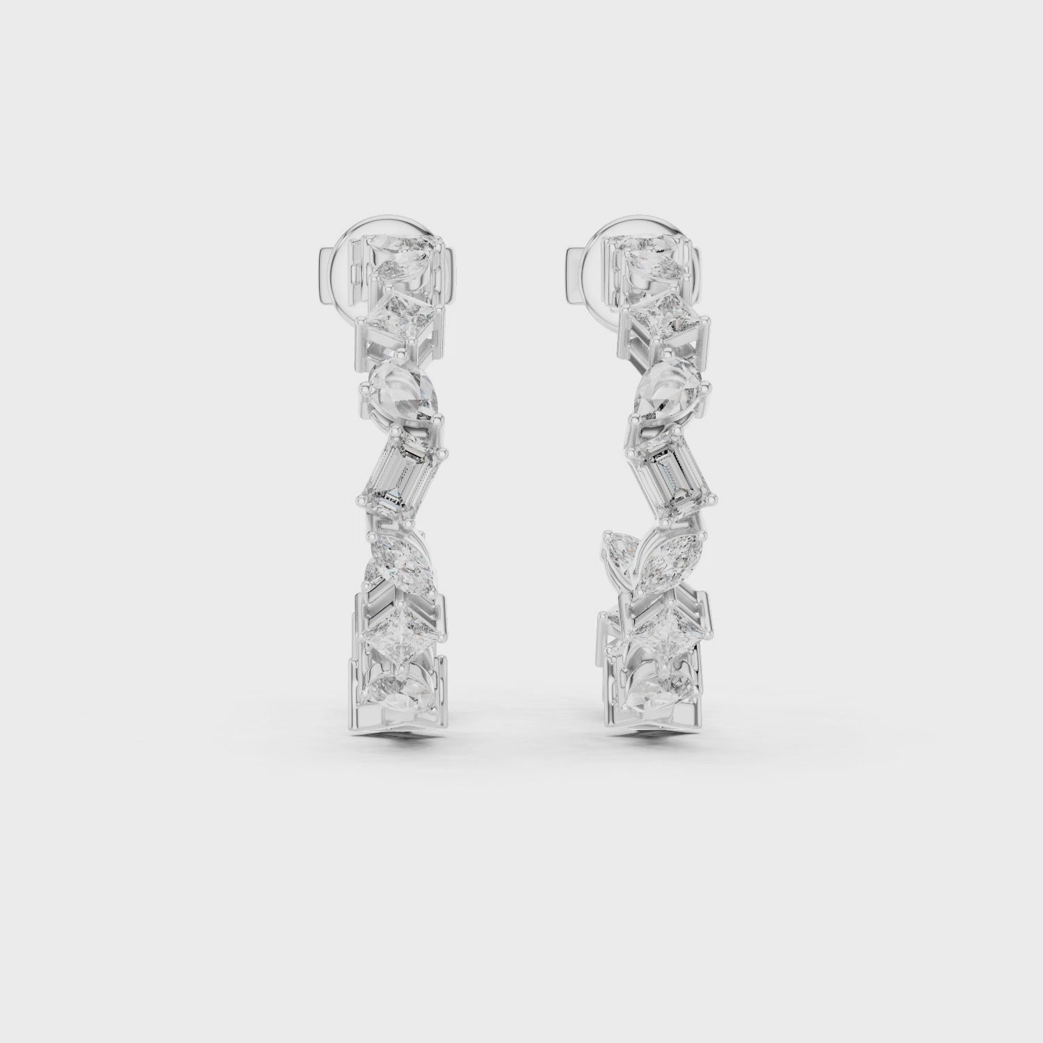 Multi-Shape Mixed Diamond Hoop Earrings