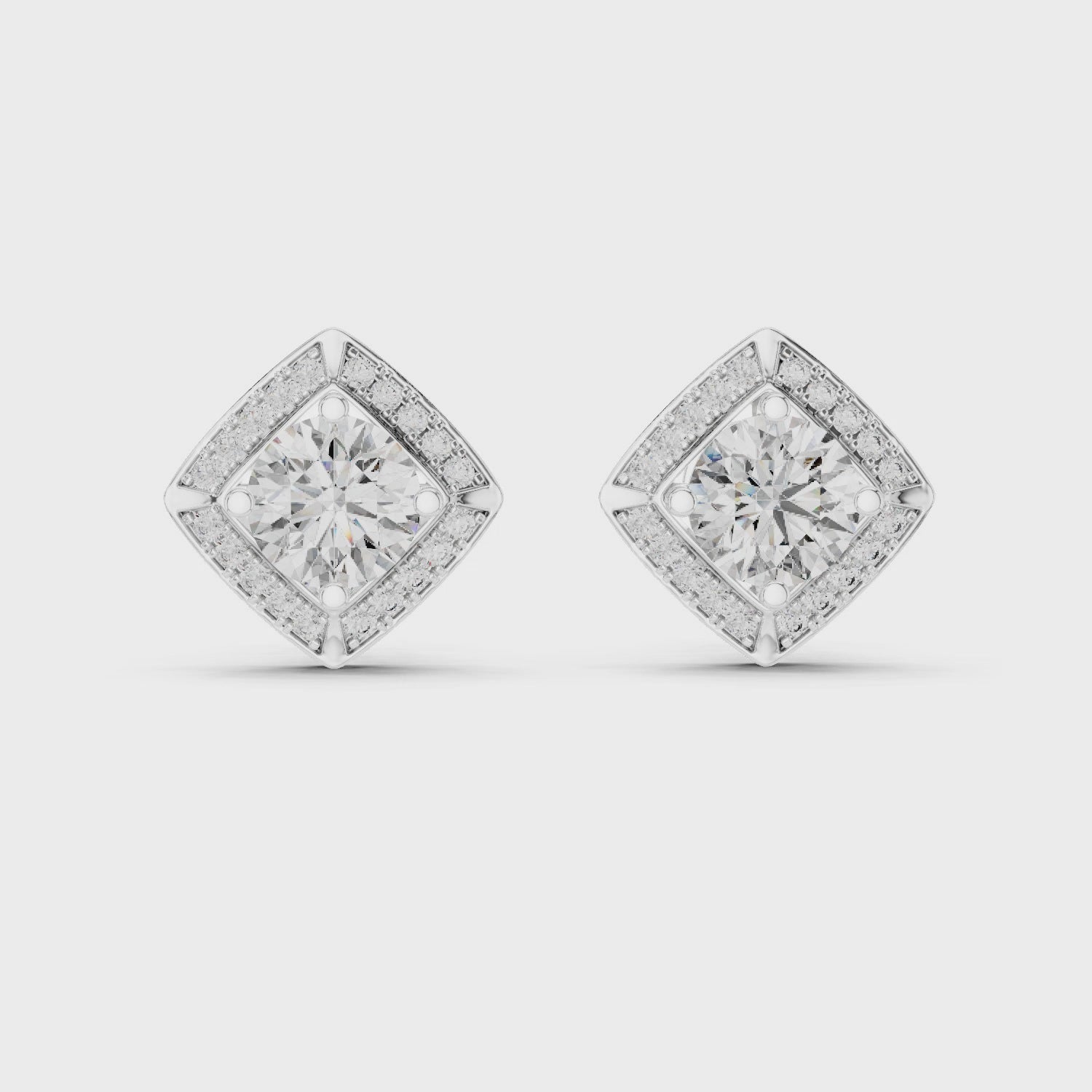 Square Cushion Halo Diamond Stud
