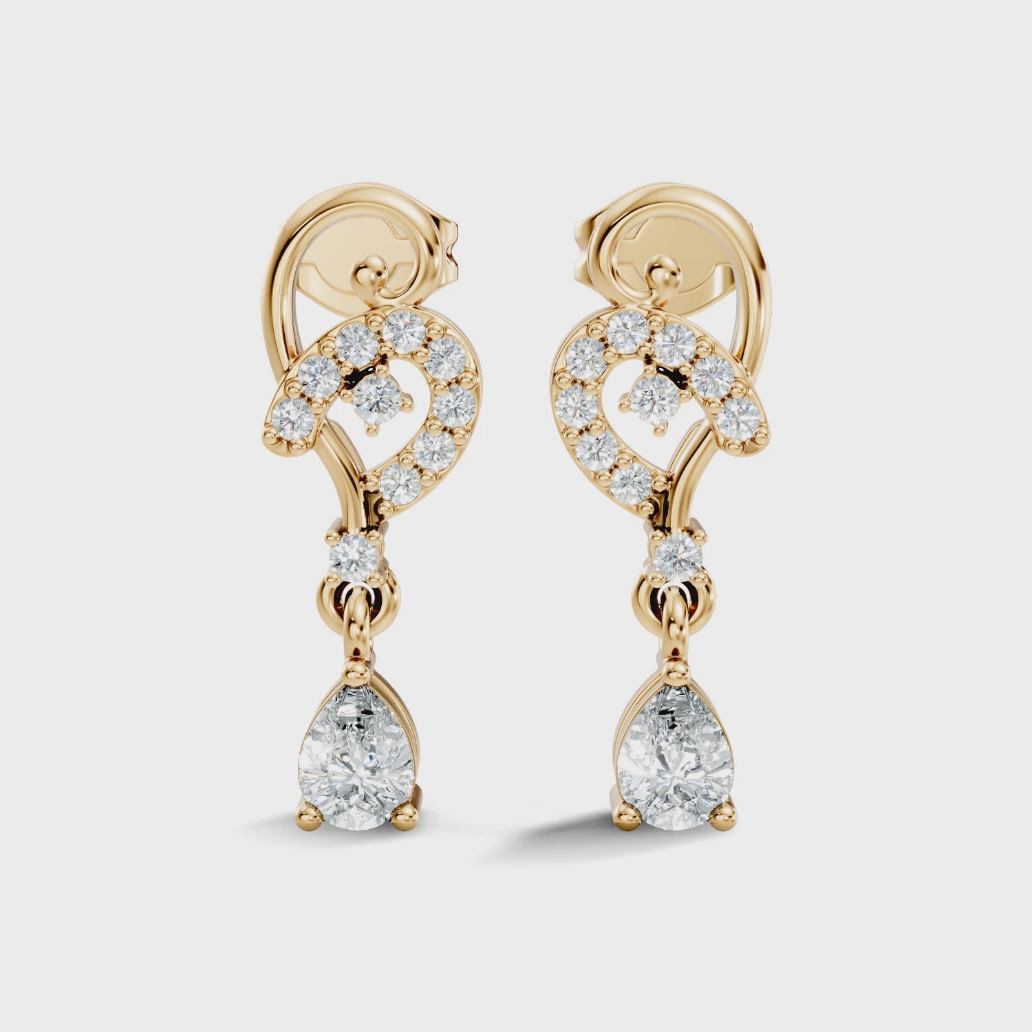 Pear & Round Diamond Swirl Drop Stud