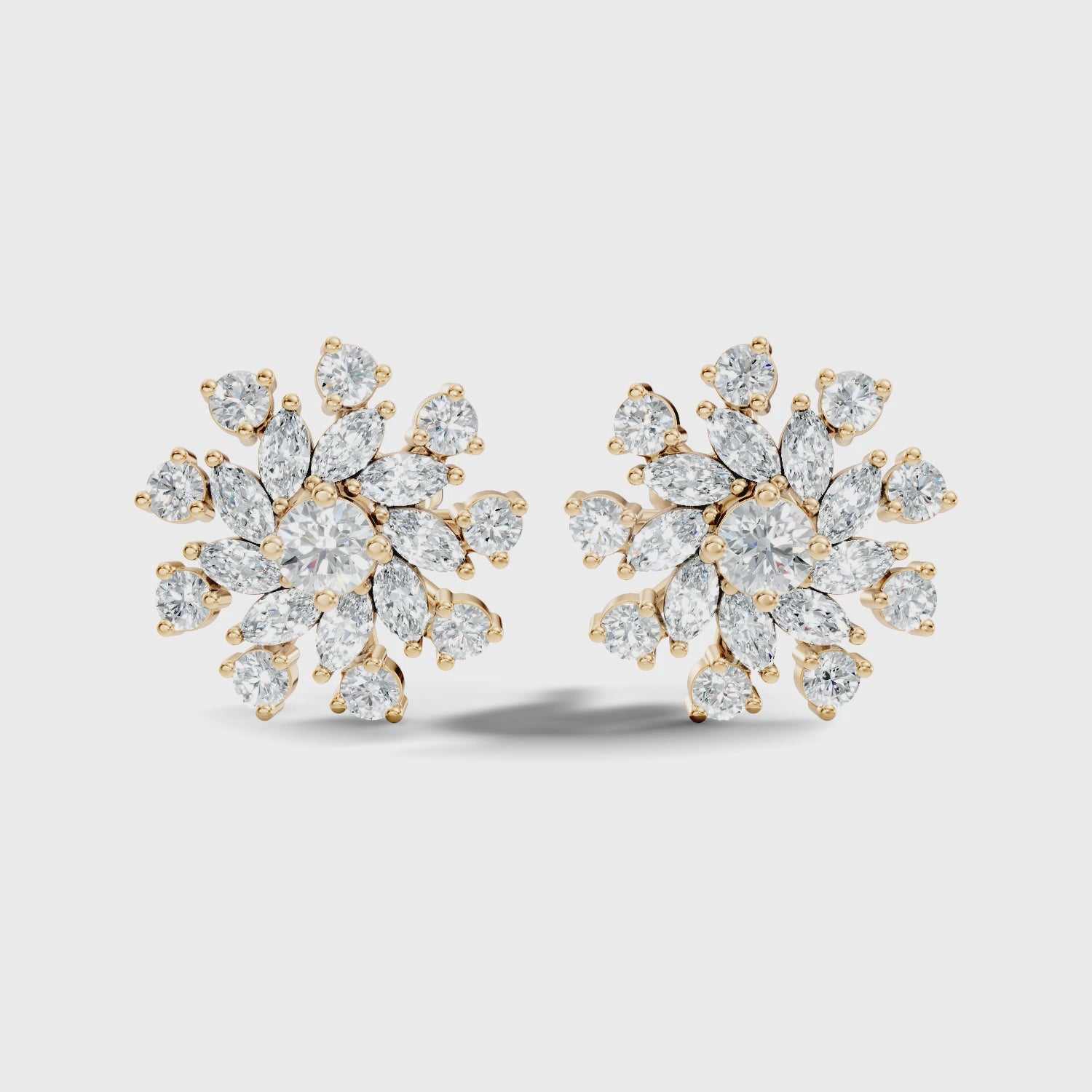 Marquise & Round Diamond Snowflake Floral Cluster Stud