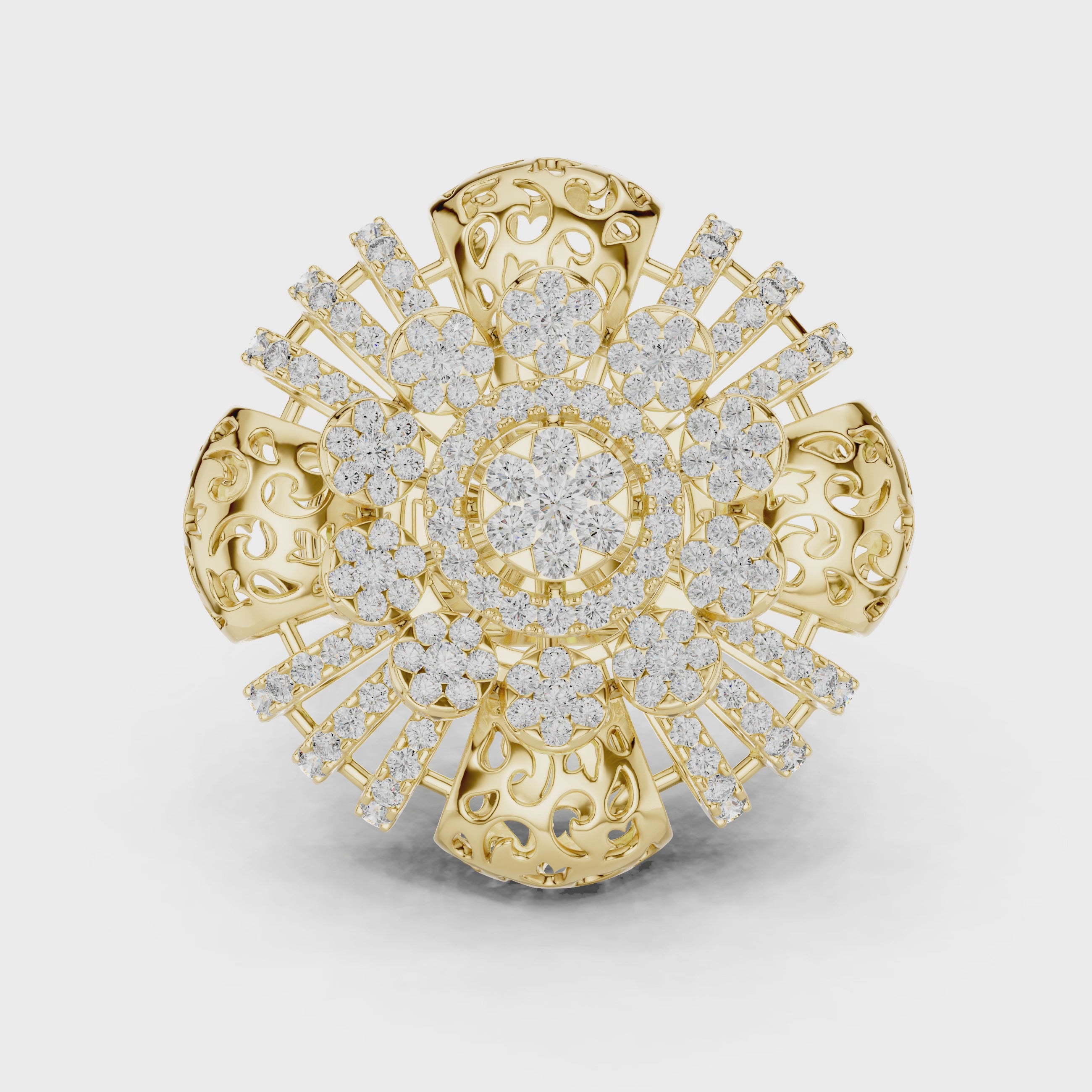 Ornate Floral Mandala Cocktail Ring with Multi-Tier Micro-Pave Details