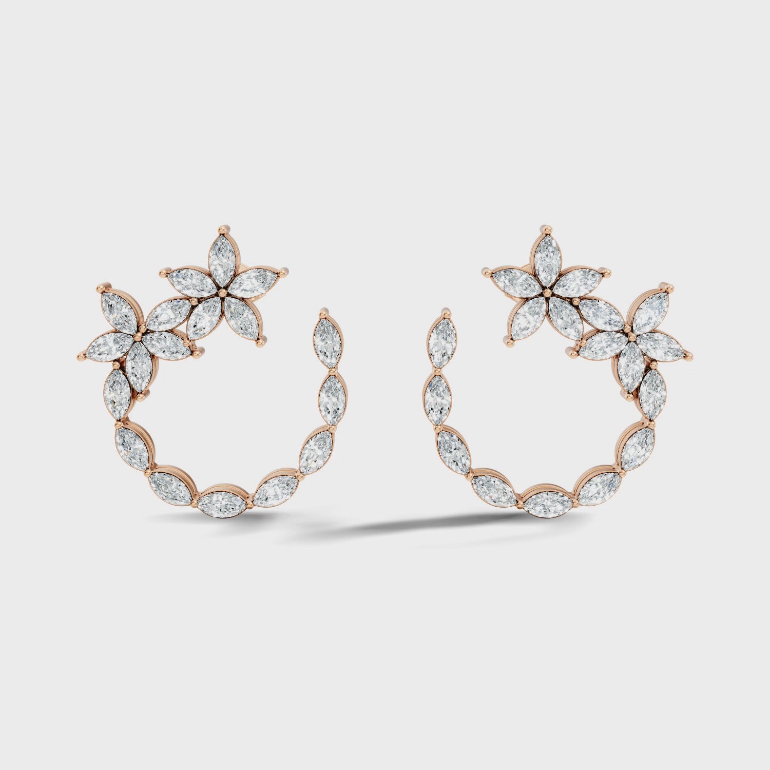Floral Bloom Marquise Diamond Curved Earrings