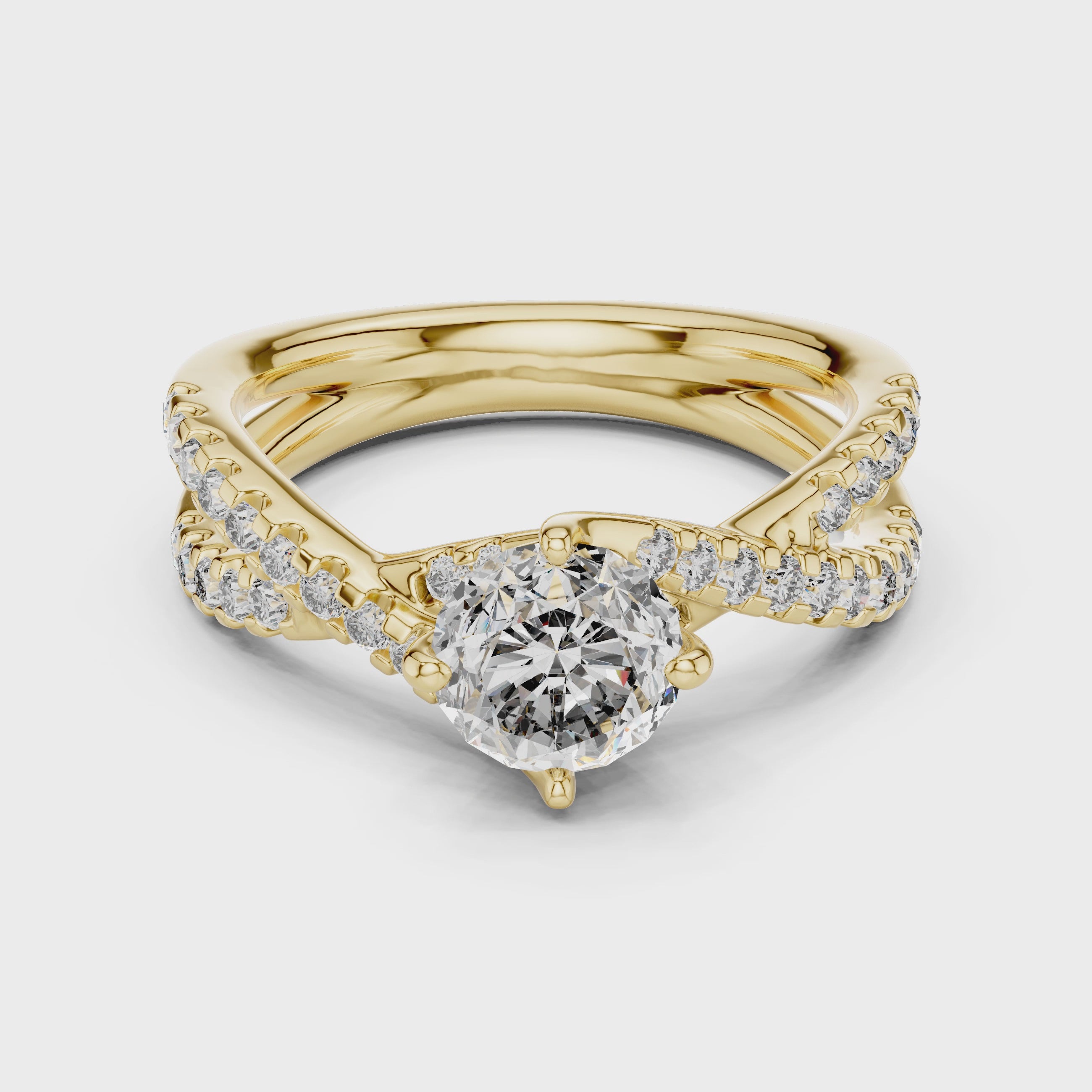 Round Solitaire Engagement Ring with Criss-Cross Pave Shank