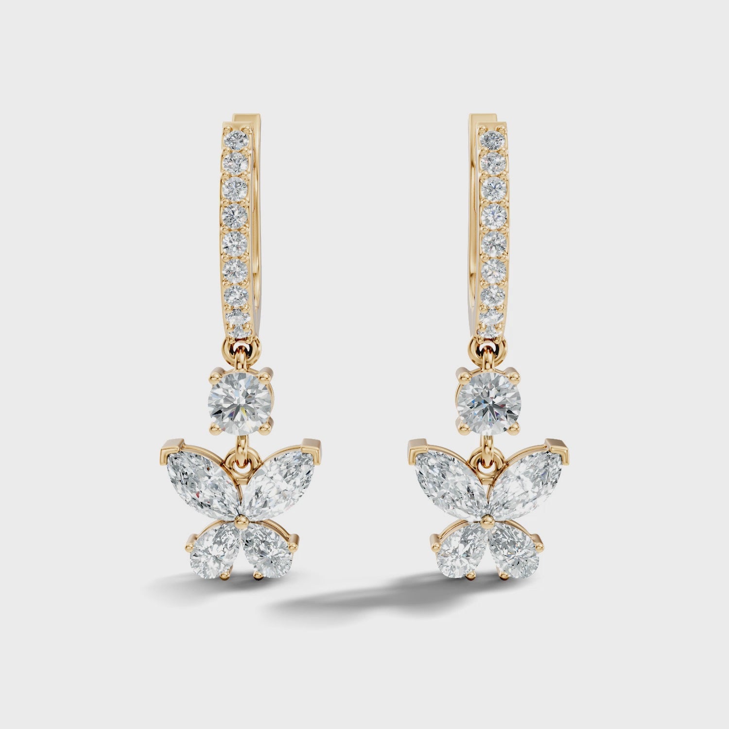 Butterfly Dangle Hoop Diamond Earrings