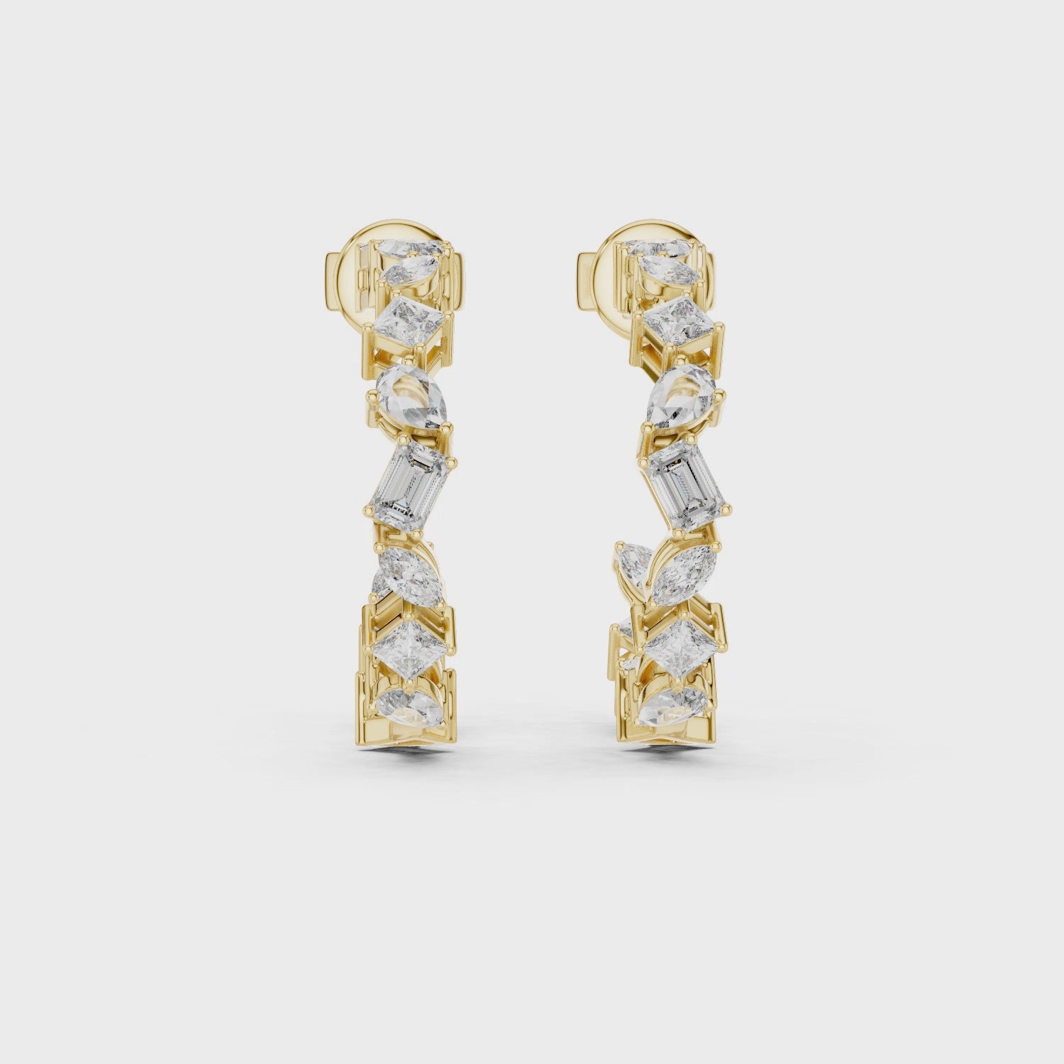 Multi-Shape Mixed Diamond Hoop Earrings