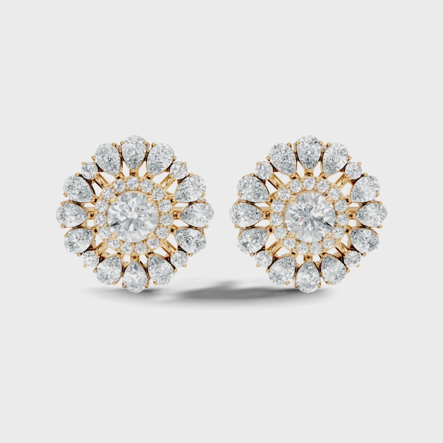 Pear & Round Floral Sunburst Diamond Studs