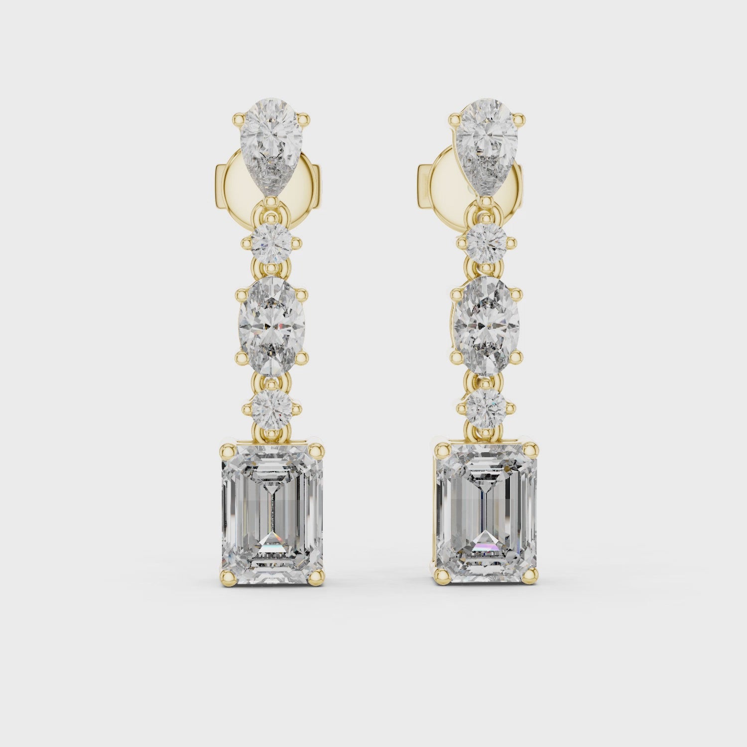 Multi-Shape Diamond Linear Drop Earrings