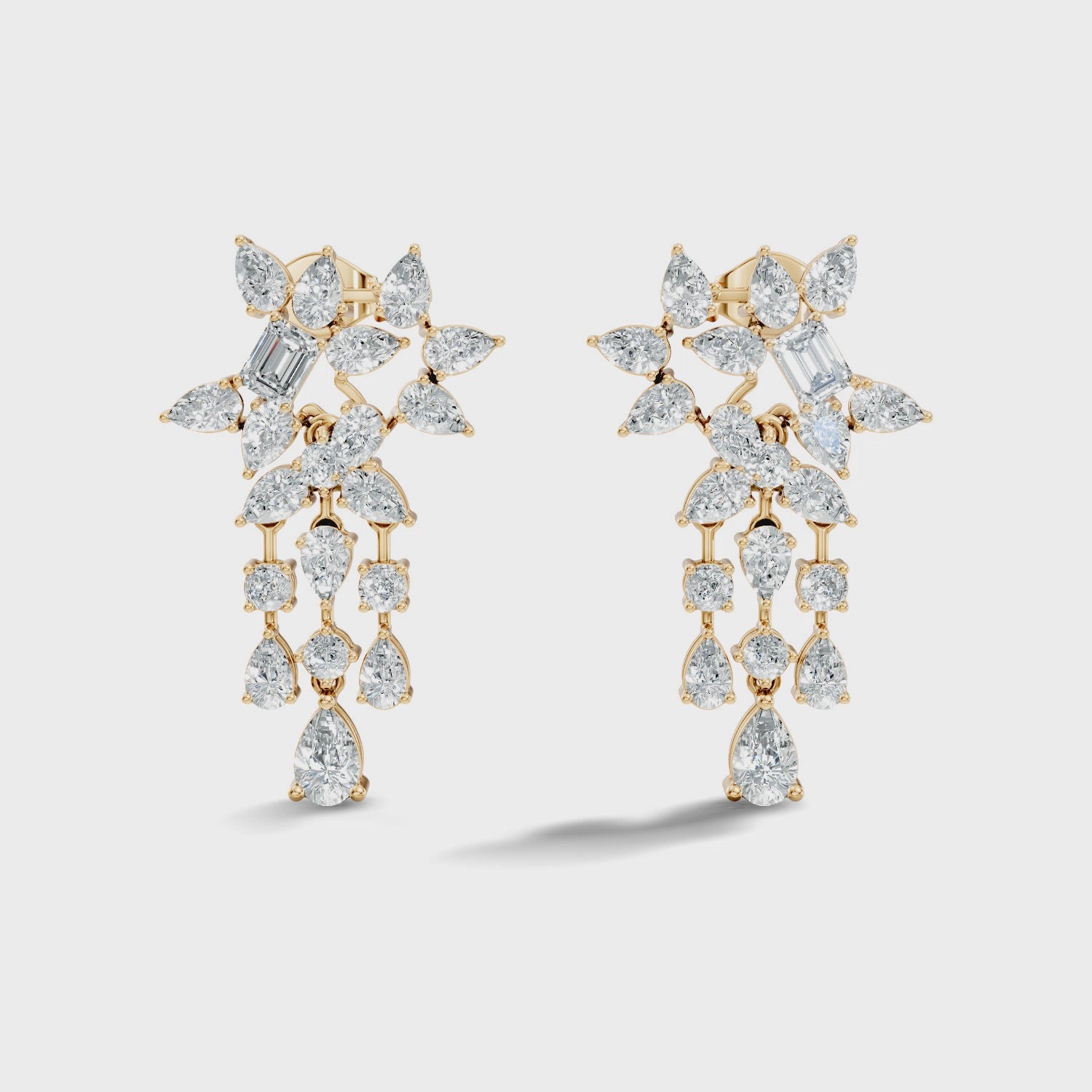 Multi-Cut Floral Cluster Chandelier Drop Earrings