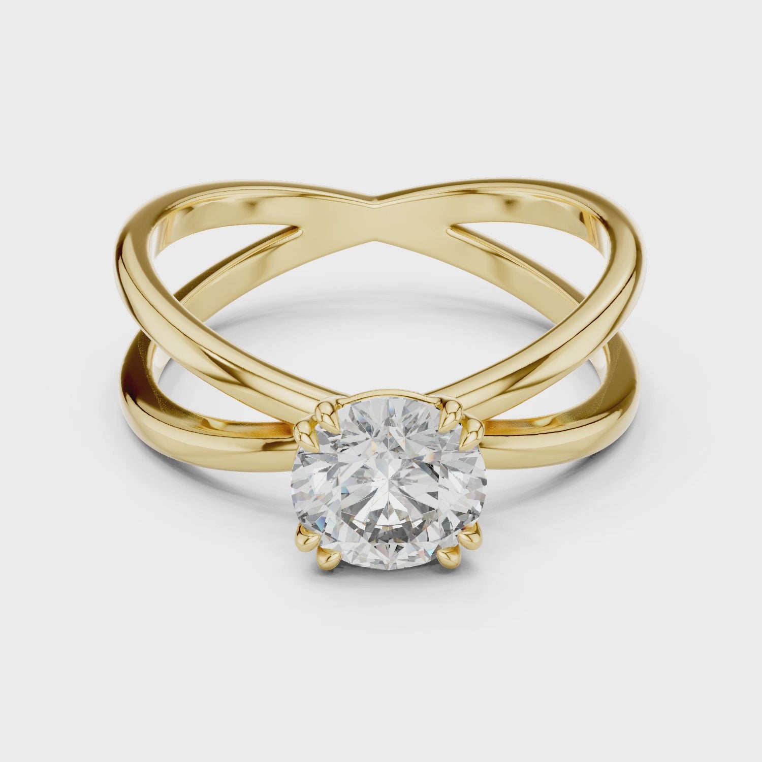 Cross-Over Split Shank 1.00 Carat Round Solitaire Diamond Ring