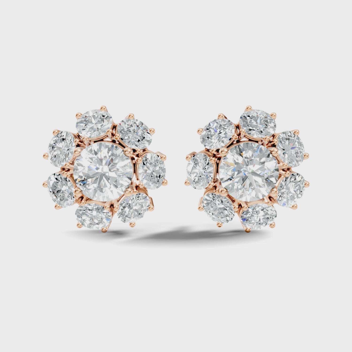 Oval Diamond Floral Cluster Stud Earrings