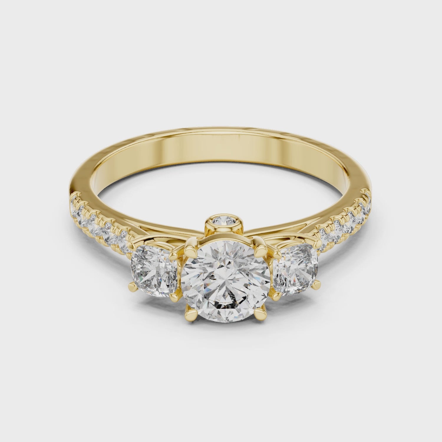 Three-Stone Round & Cushion Pave Engagement Ring