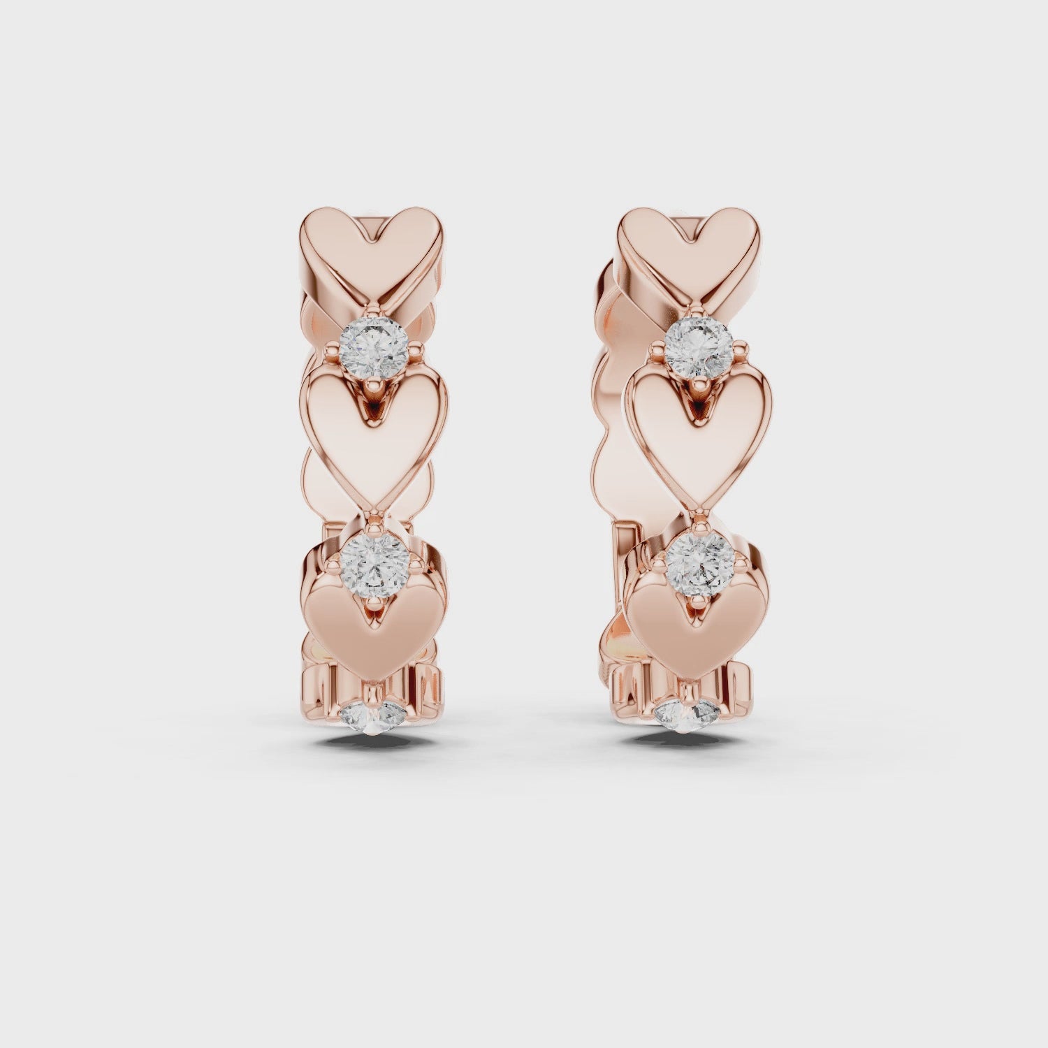 Heart-Motif Round Diamond Hoop Earrings