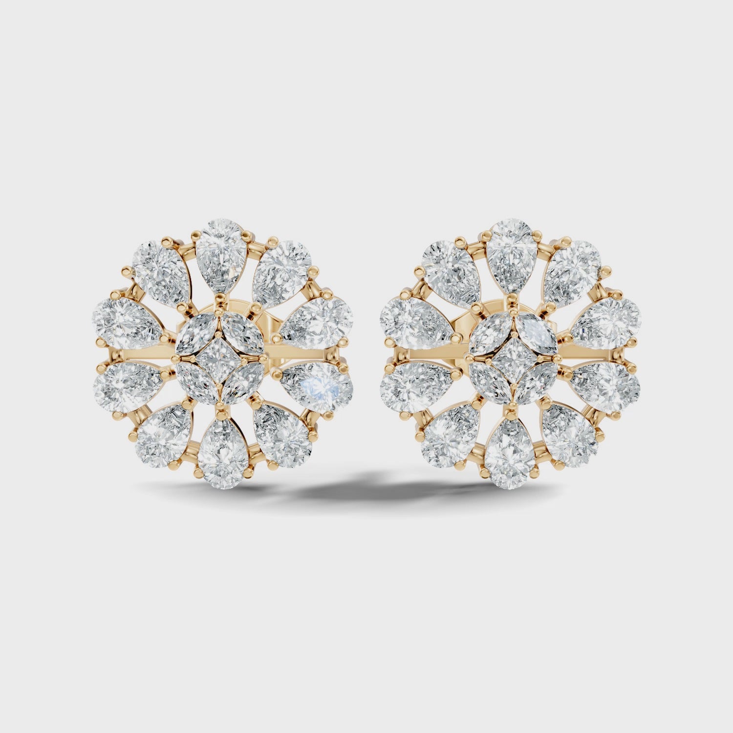 Princess, Marquise & Pear Diamond Sunburst Cluster Stud