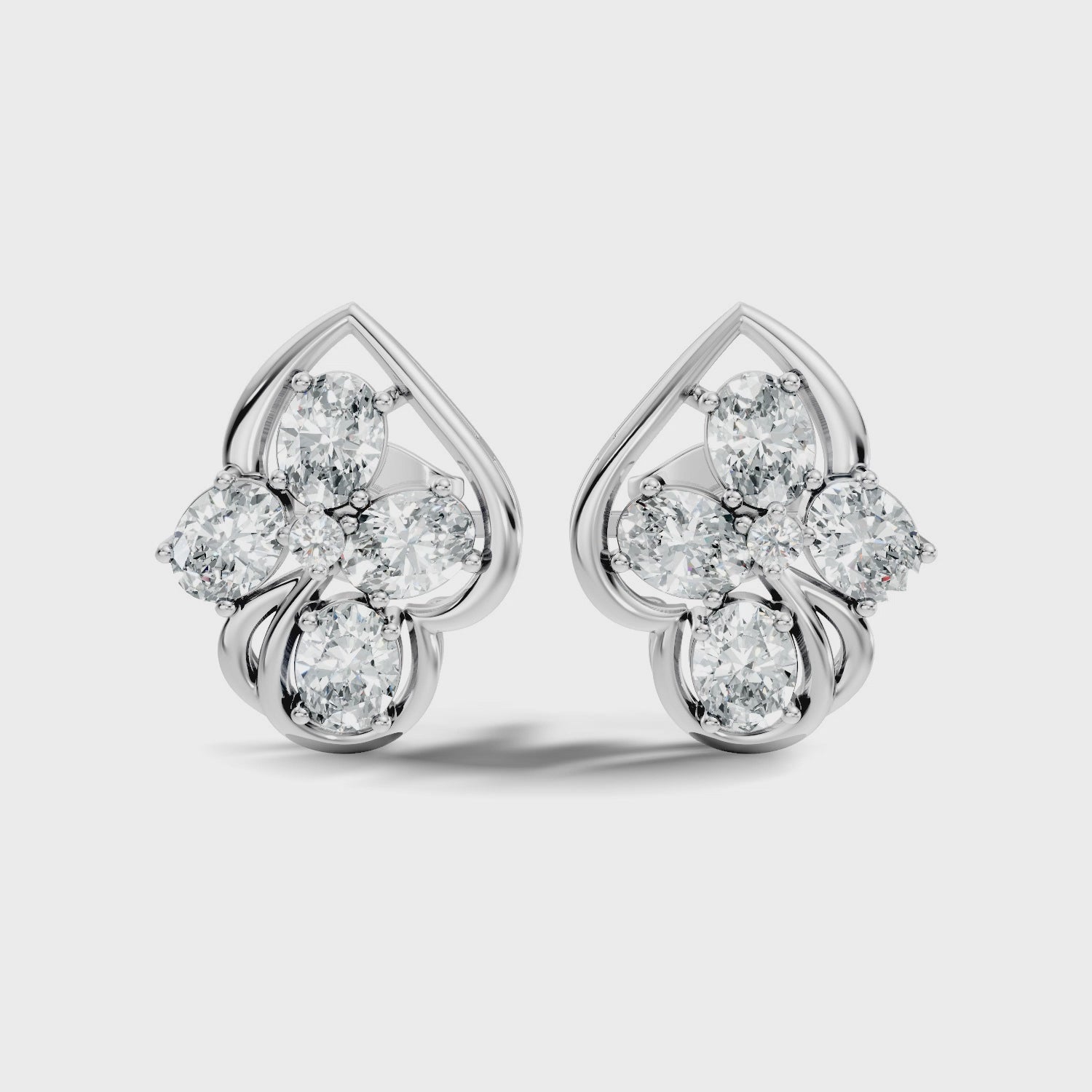 Oval & Round Diamond Leaf Contour Cluster Stud