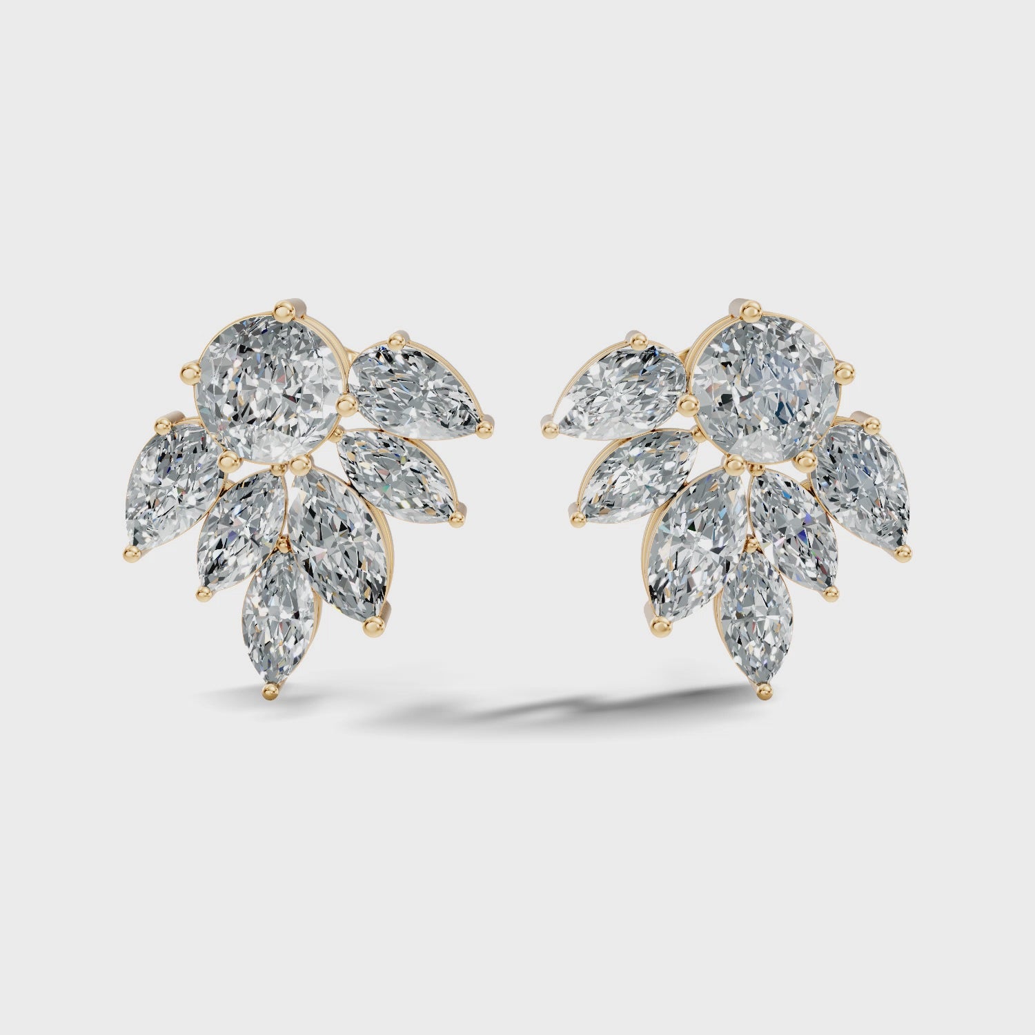 Round, Marquise & Pear Fan Arc Cluster Diamond Stud