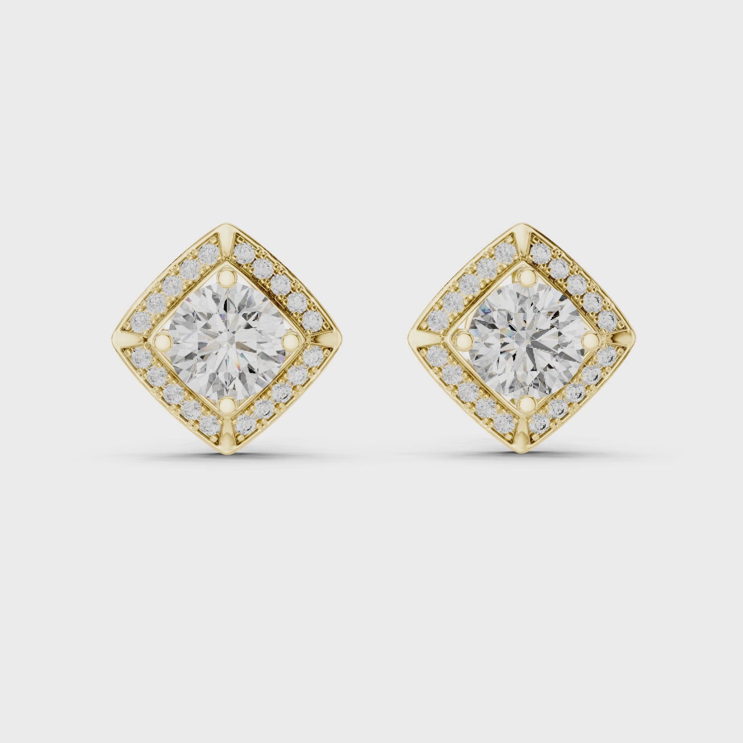 Square Cushion Halo Diamond Stud