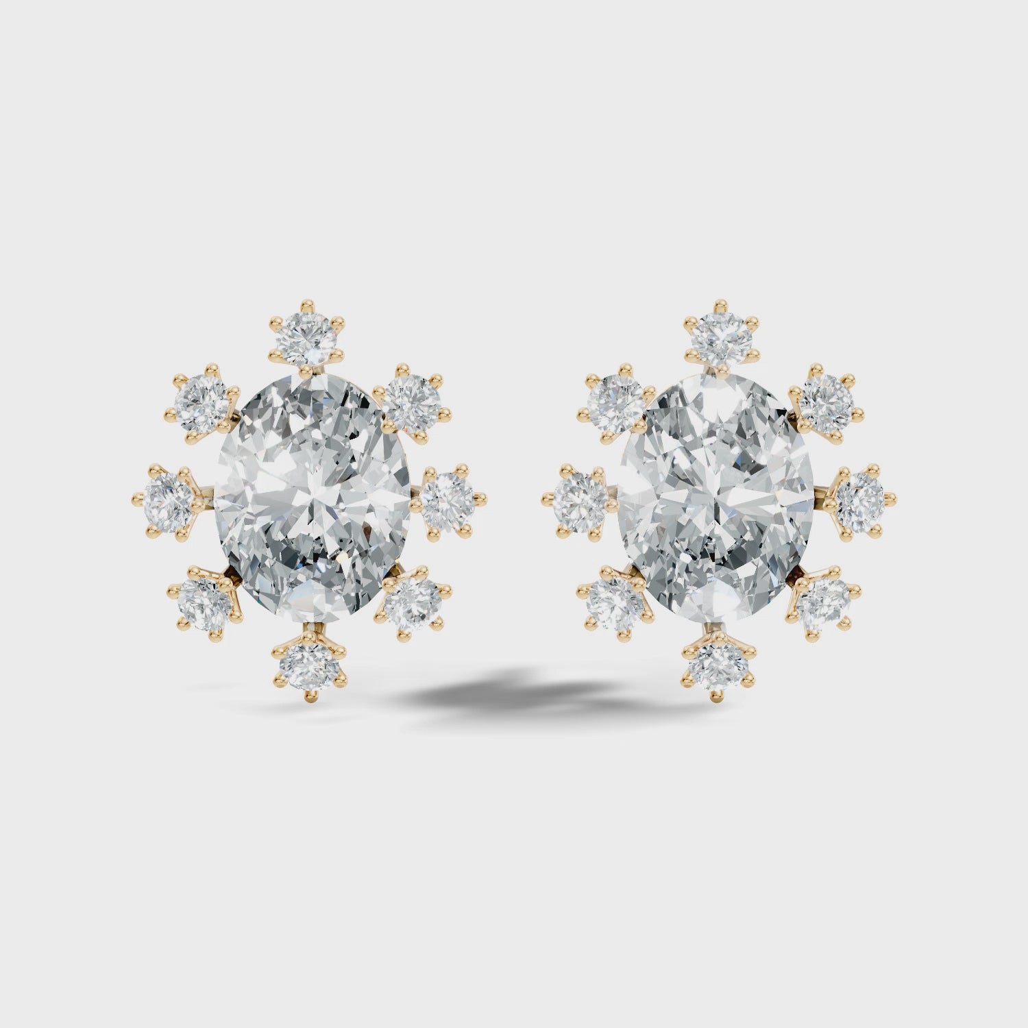 Oval & Round Diamond Snowflake Cluster Stud