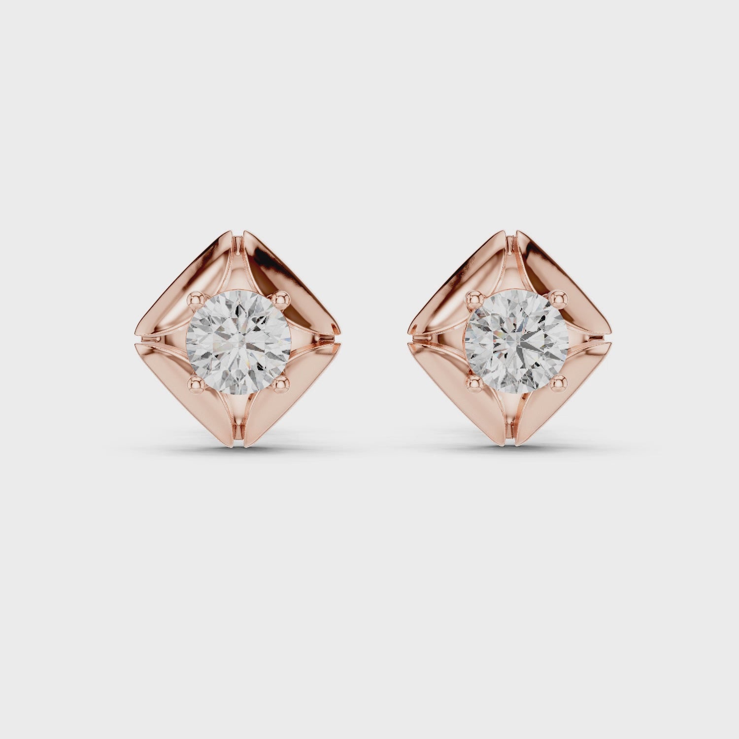 Bold Cushion Frame Solitaire Round Cut Diamond Stud