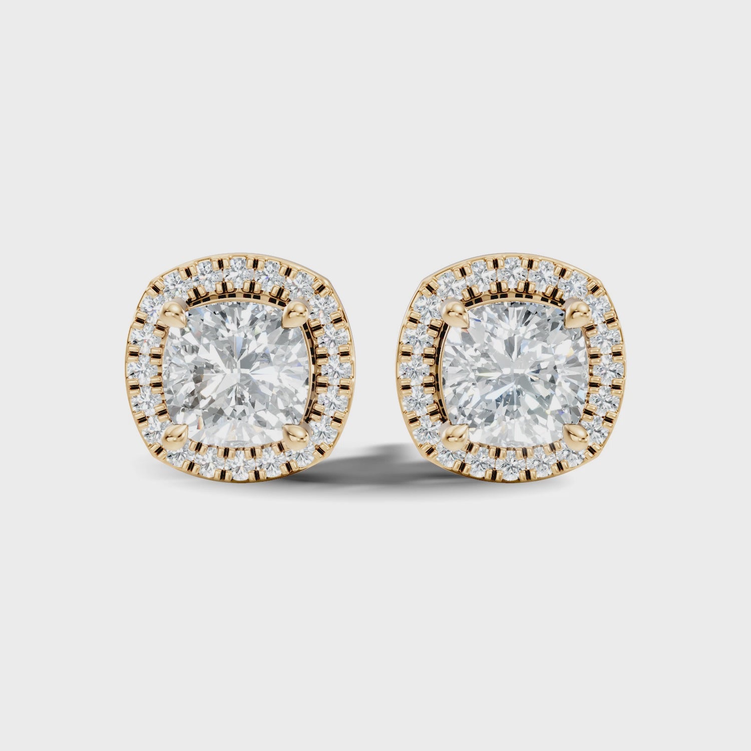 Cushion Cut Diamond Square Halo Stud