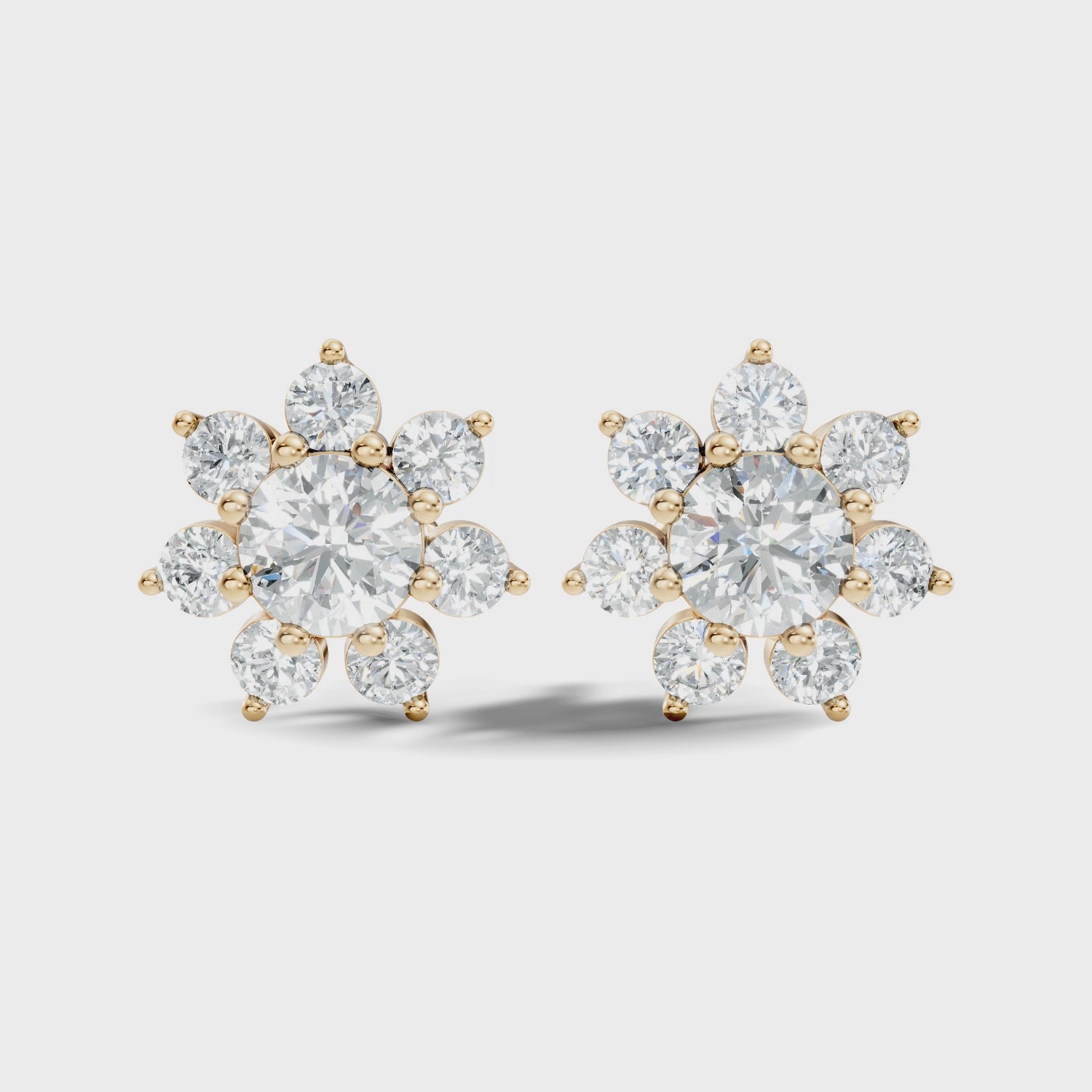 Round Brilliant Cut Diamond Sunflower Floral Cluster Stud  (3.46 TCW)