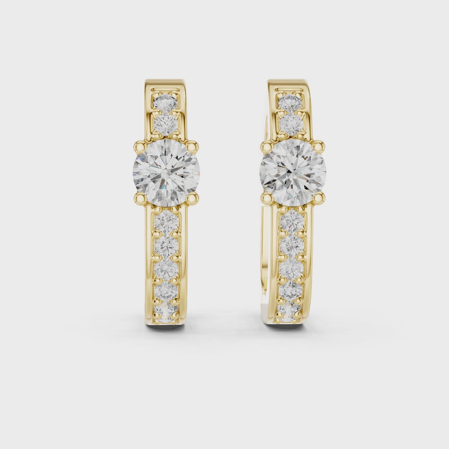Solitaire Center Accent Diamond Huggie Hoop Earrings