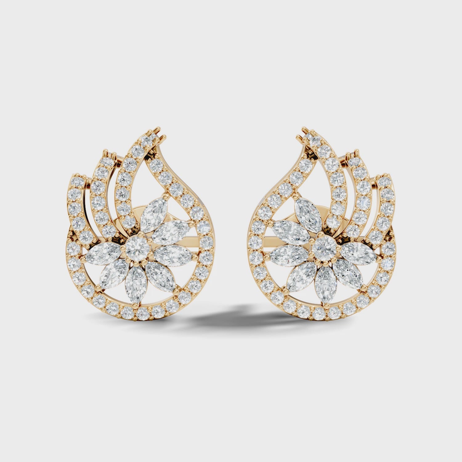 Marquise & Round Diamond Paisley Floral Stud