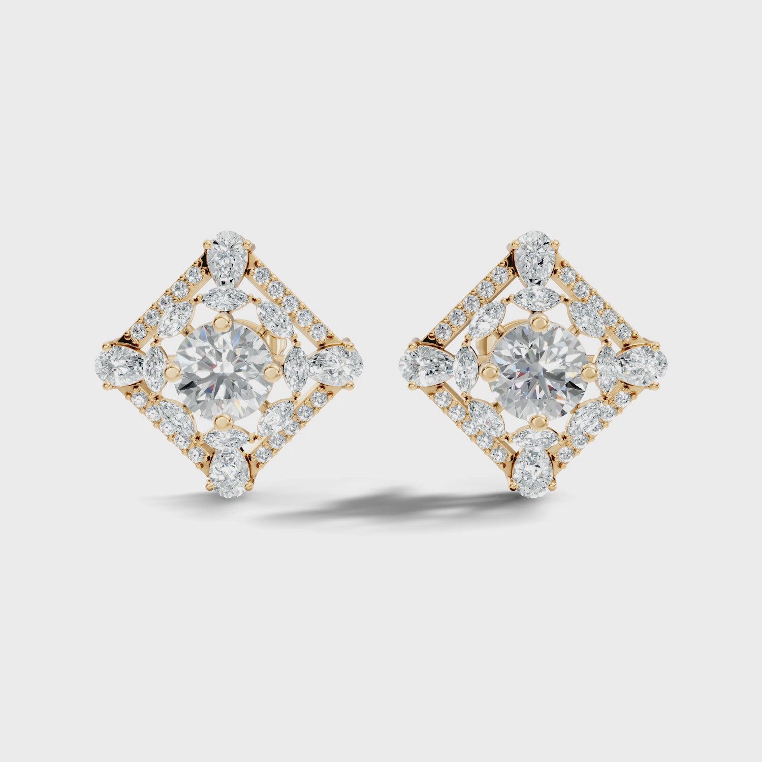Round Solitaire & Diamond Rhombus Filigree Stud