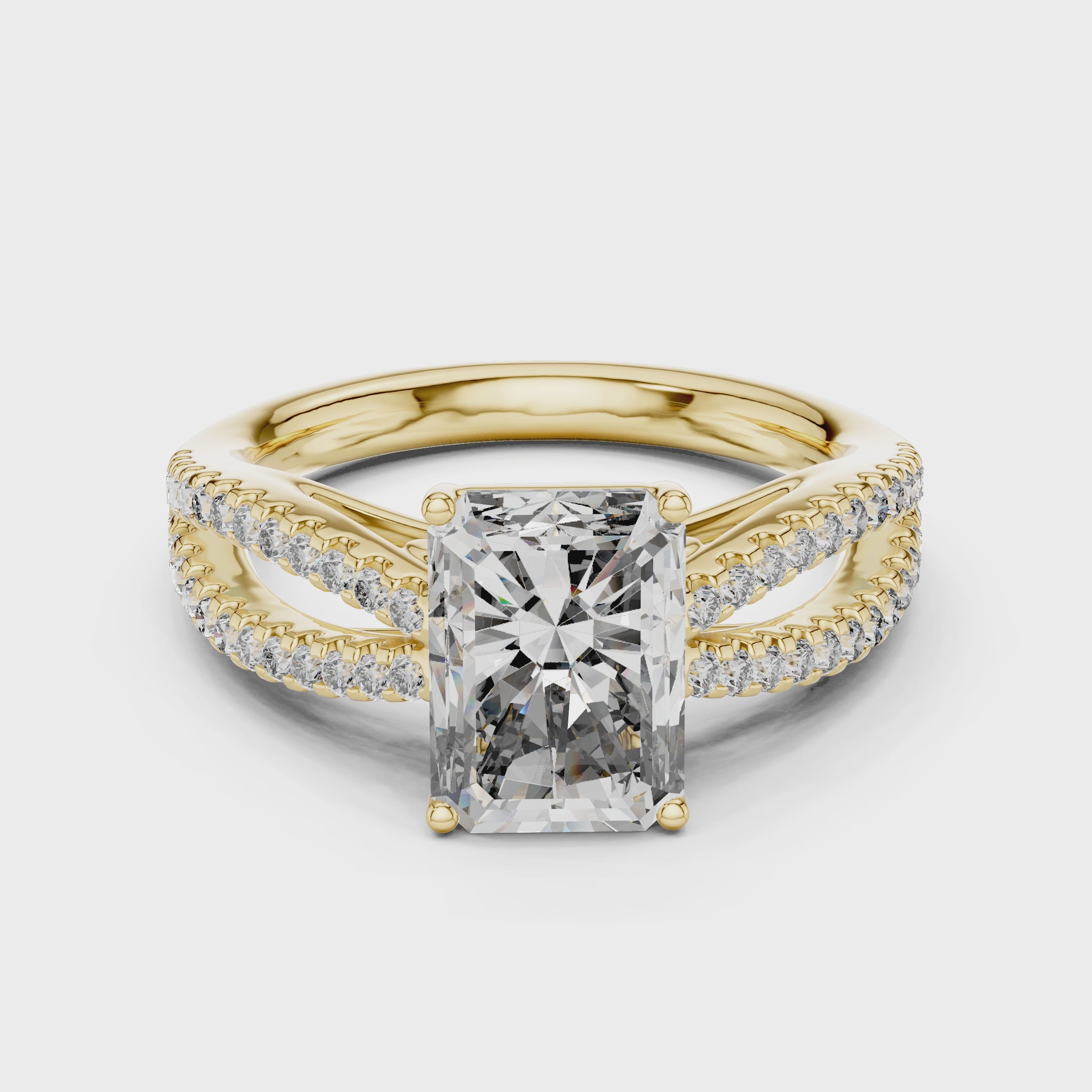 Radiant Solitaire Engagement Ring with Split Pave Shank