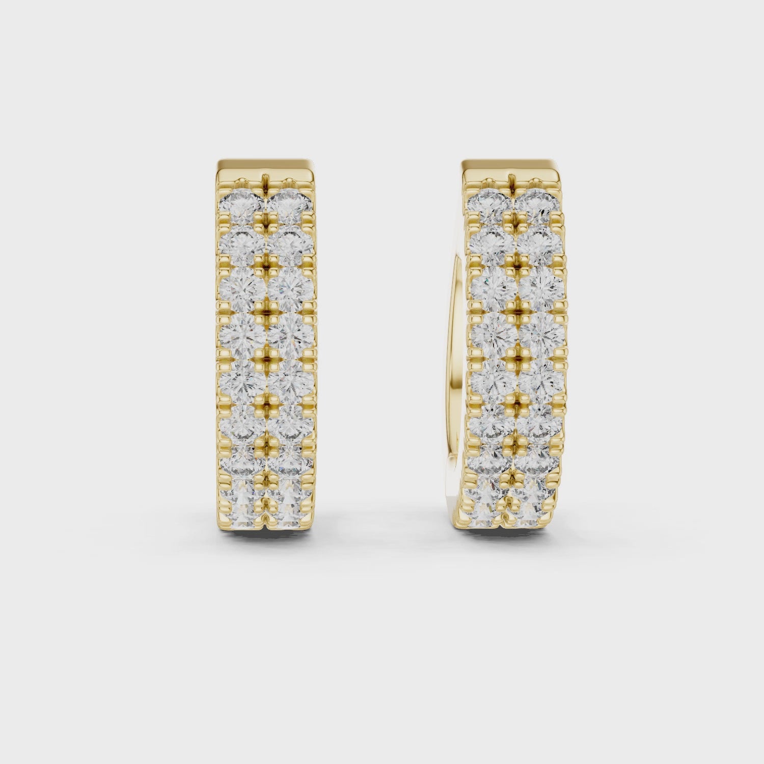 Double Row U-Cut Diamond Huggie Hoop Earrings
