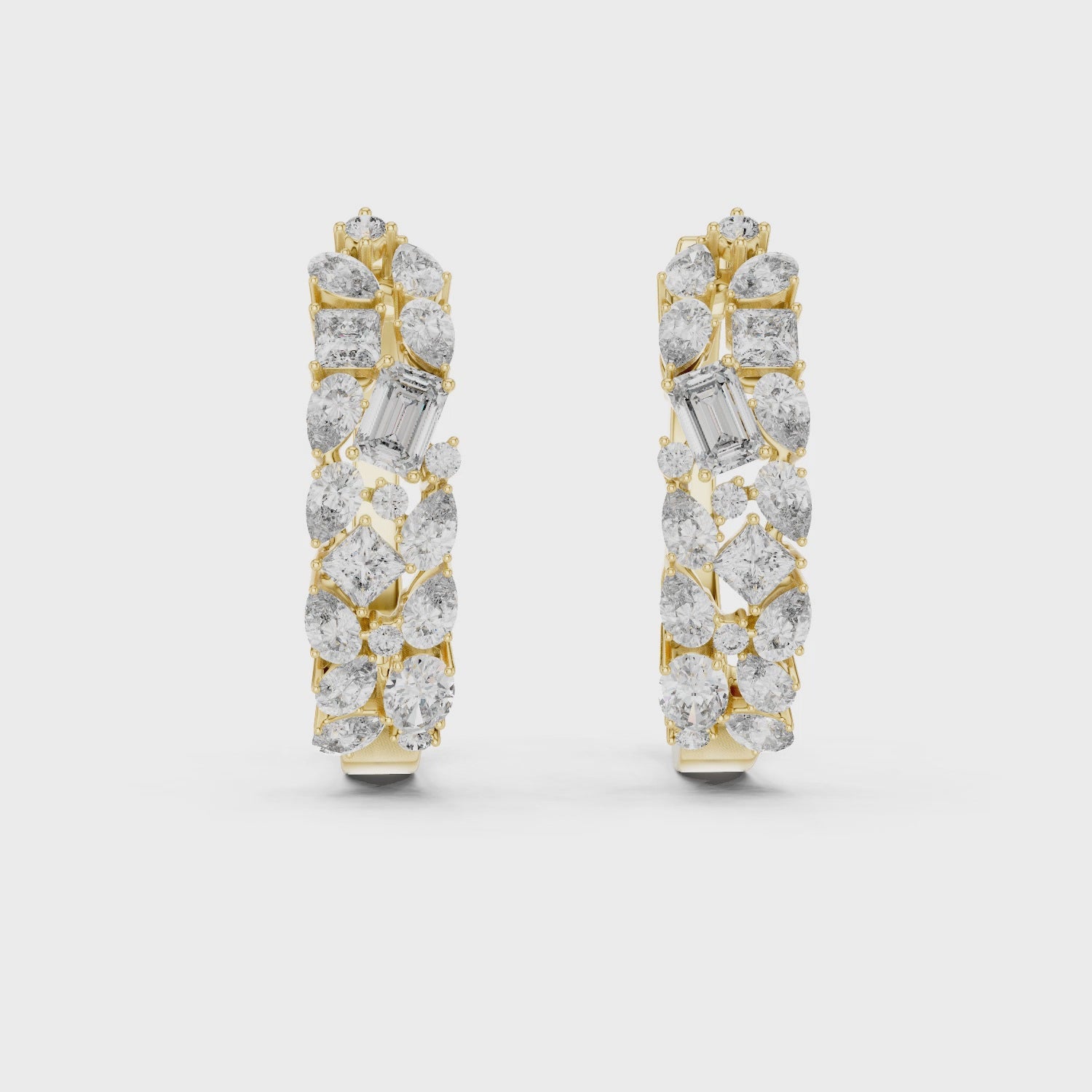 Multi-Shape Diamond Huggie Hoop Earrings