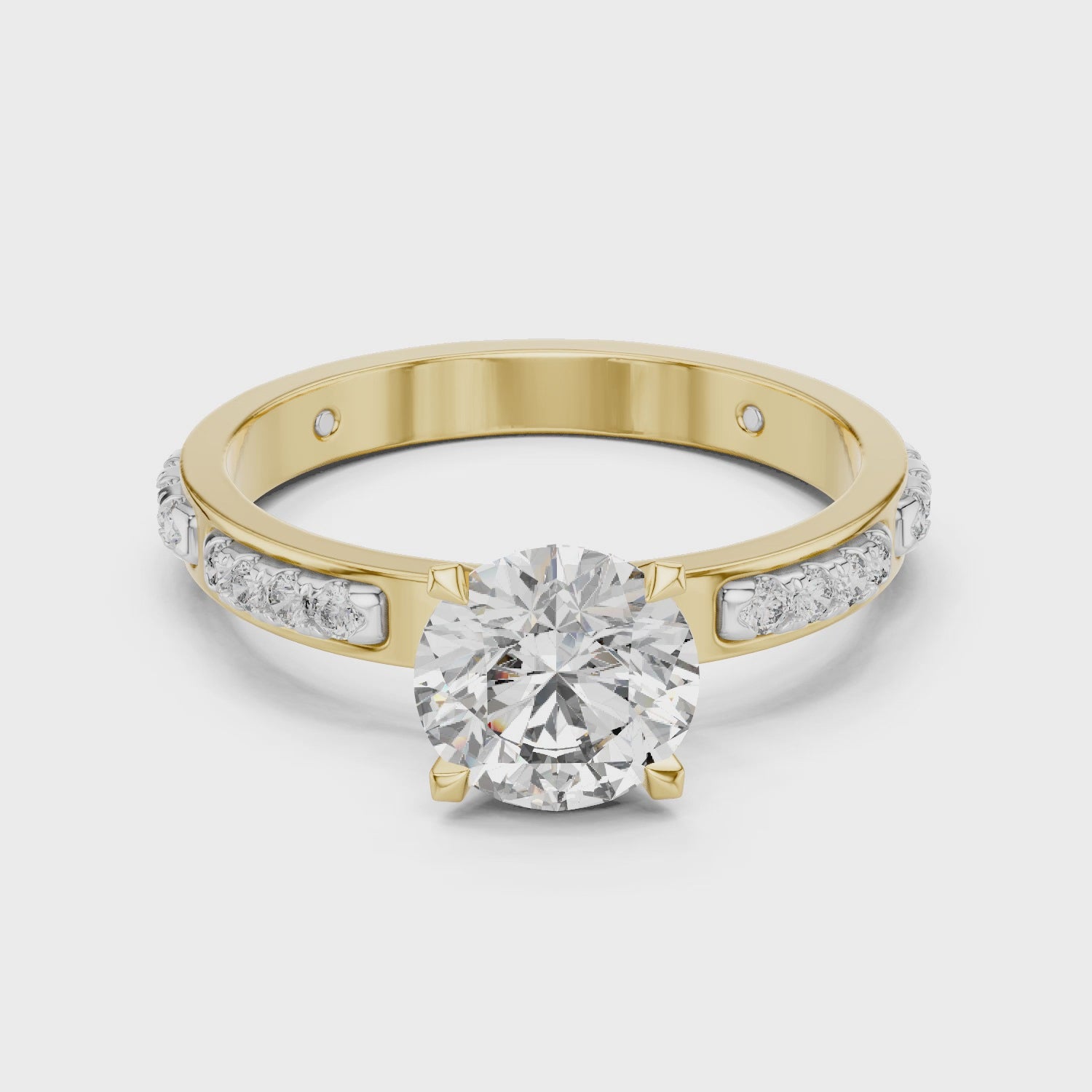 Round Solitaire U-Cut Pave Engagement Ring