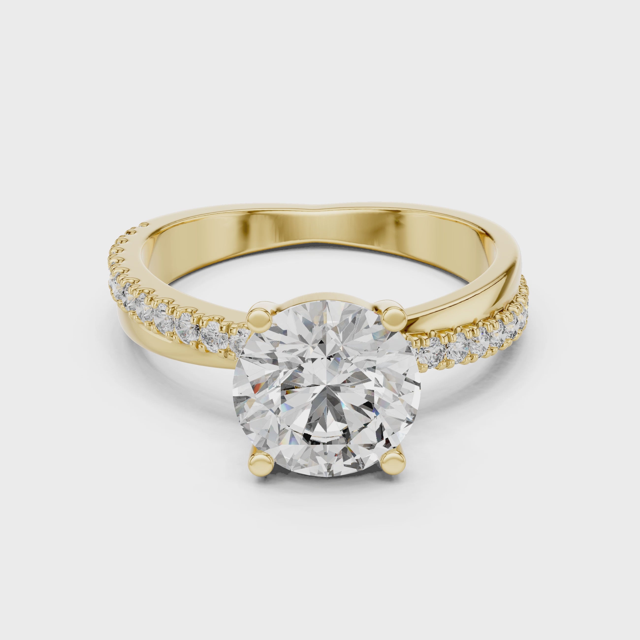 Round Solitaire Engagement Ring with U-Cut Pave Shank