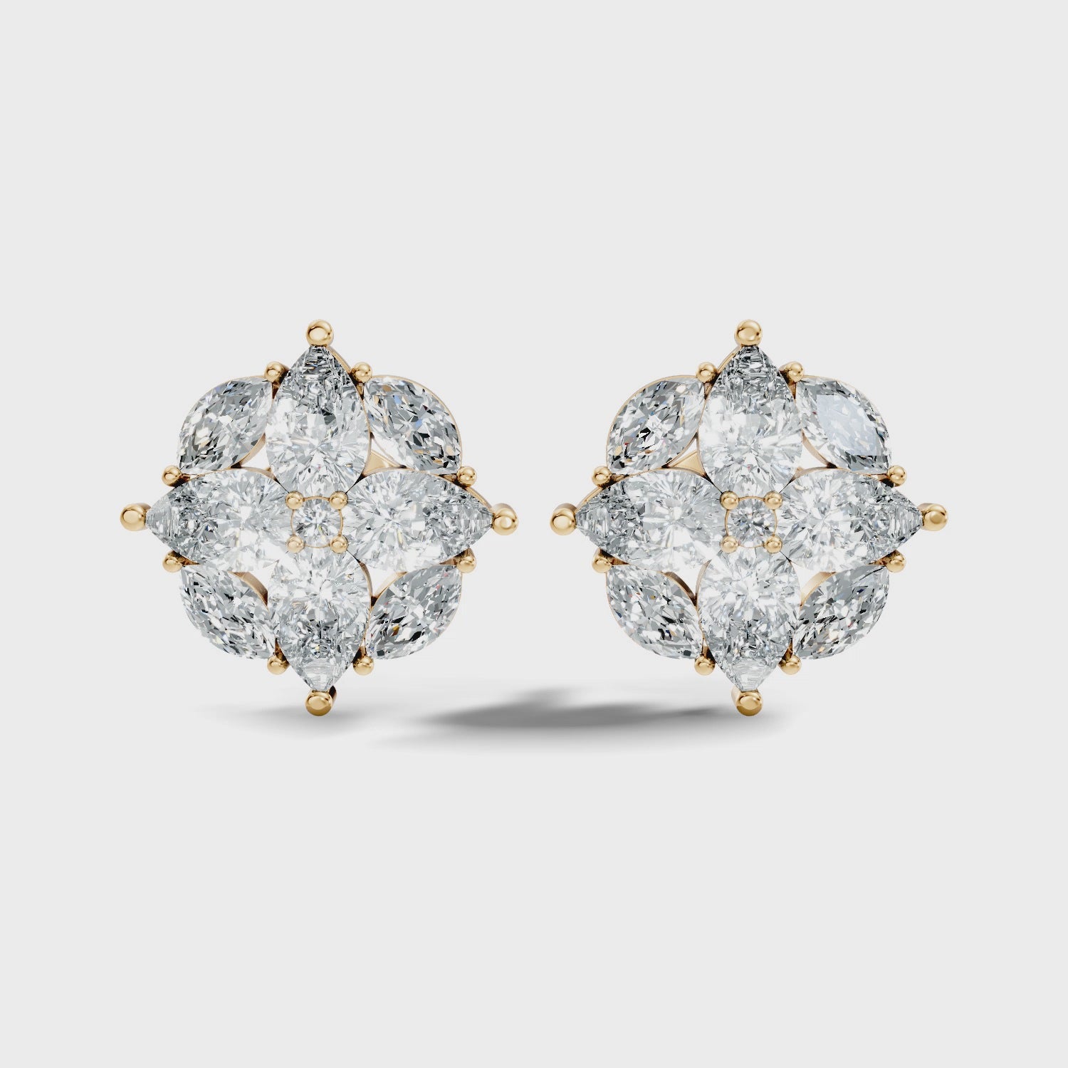 Pear, Marquise & Round Floral Snowflake Diamond Cluster Stud