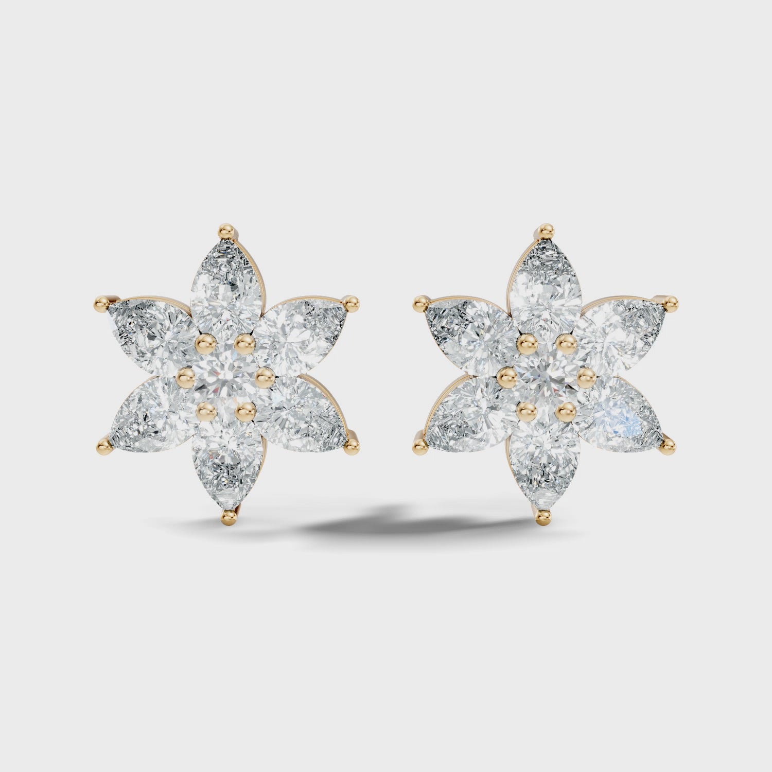 Six-Petal Pear Diamond Flower Studs