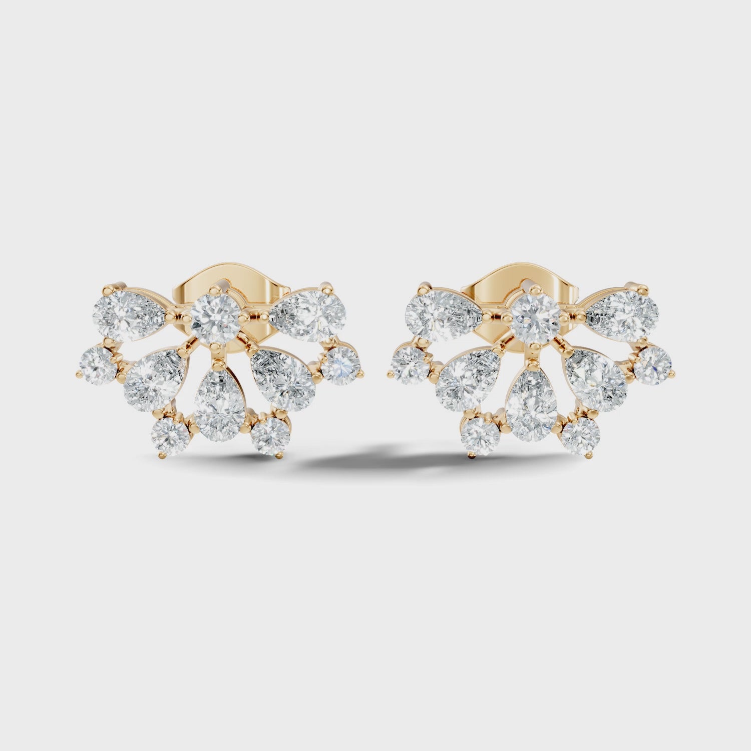 Pear & Round Diamond Fan Arc Cluster Stud