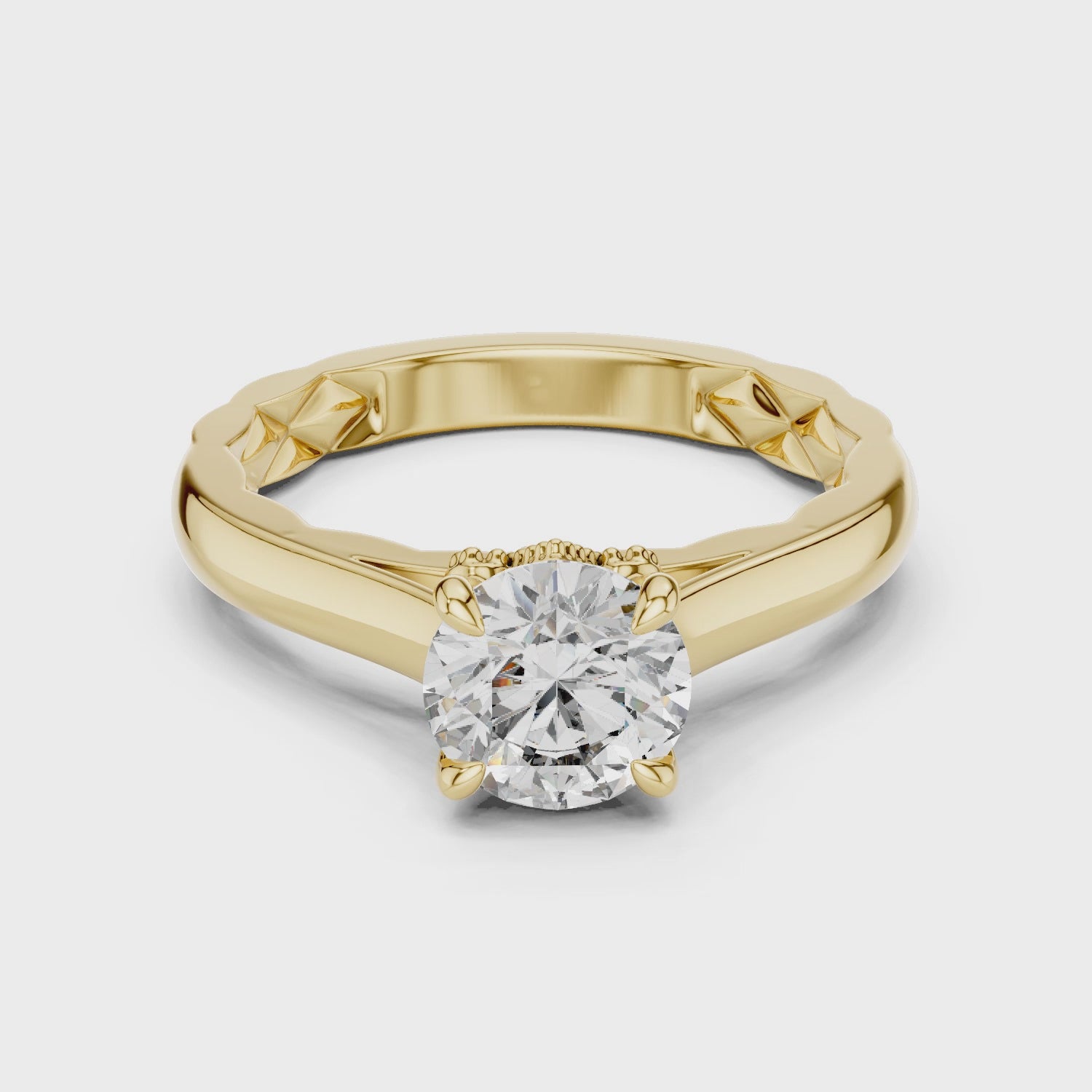 Round Solitaire Vine & Leaf Trellis Engagement Ring