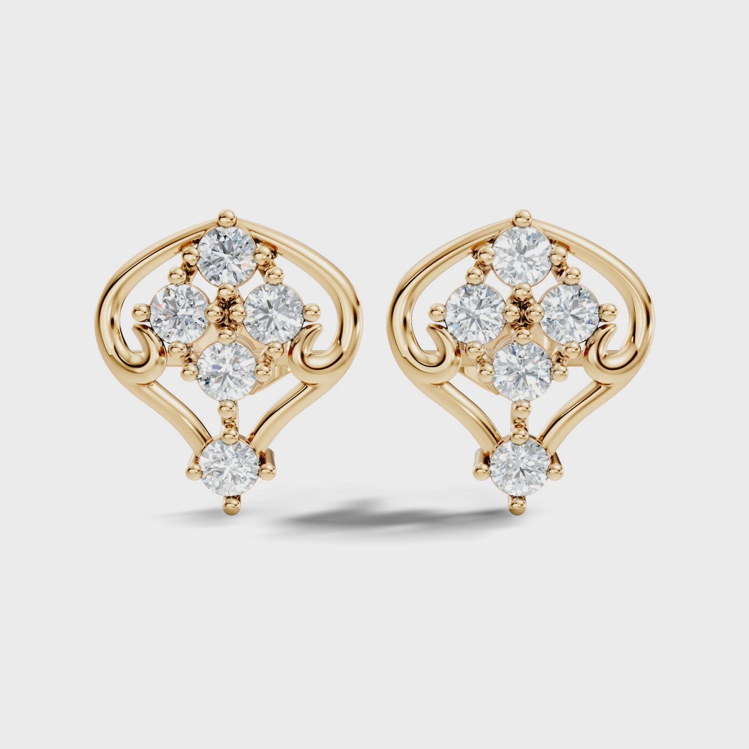 Round Diamond Ornate Scroll Contour Stud