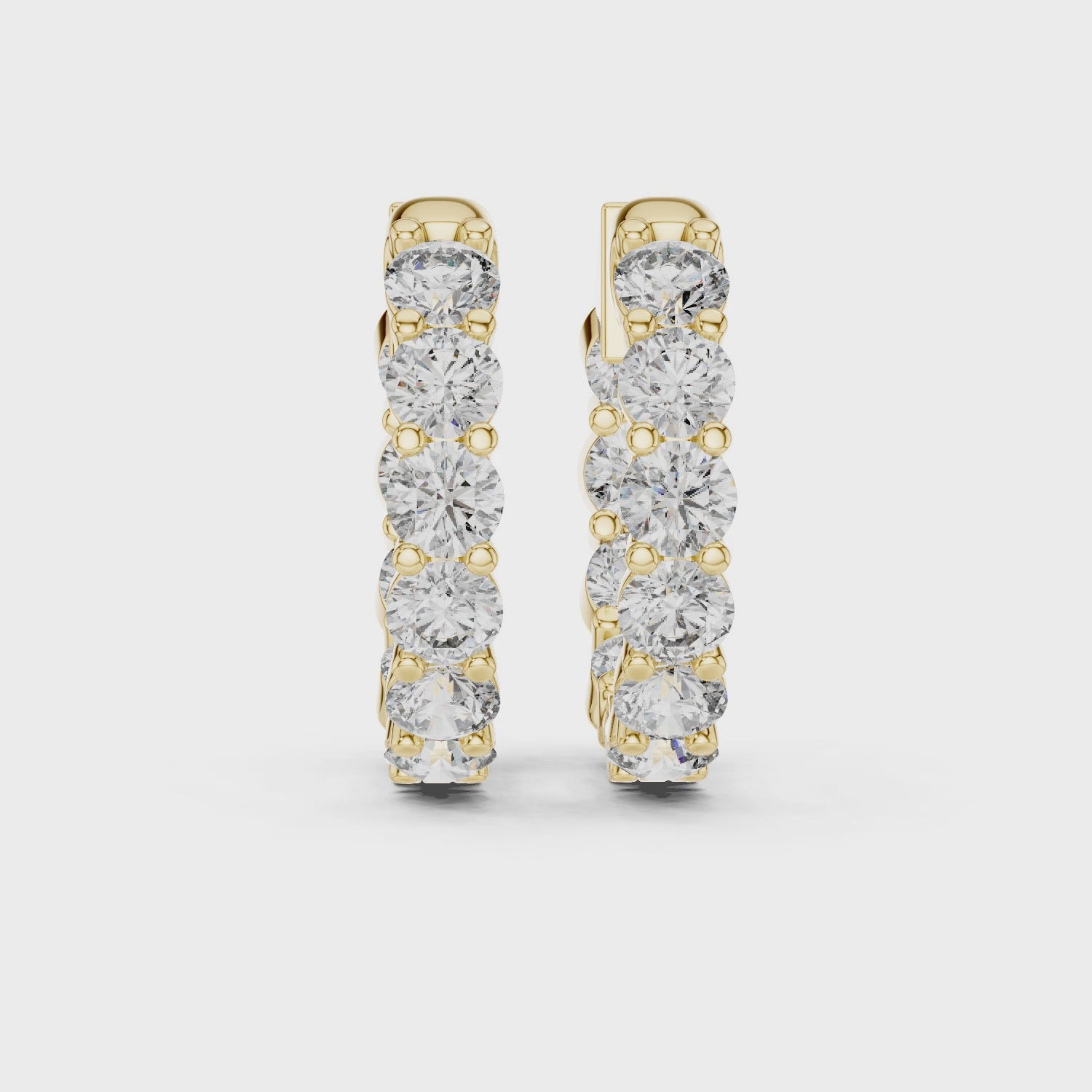 Shared-Prong Round Diamond Eternity Huggie Hoops