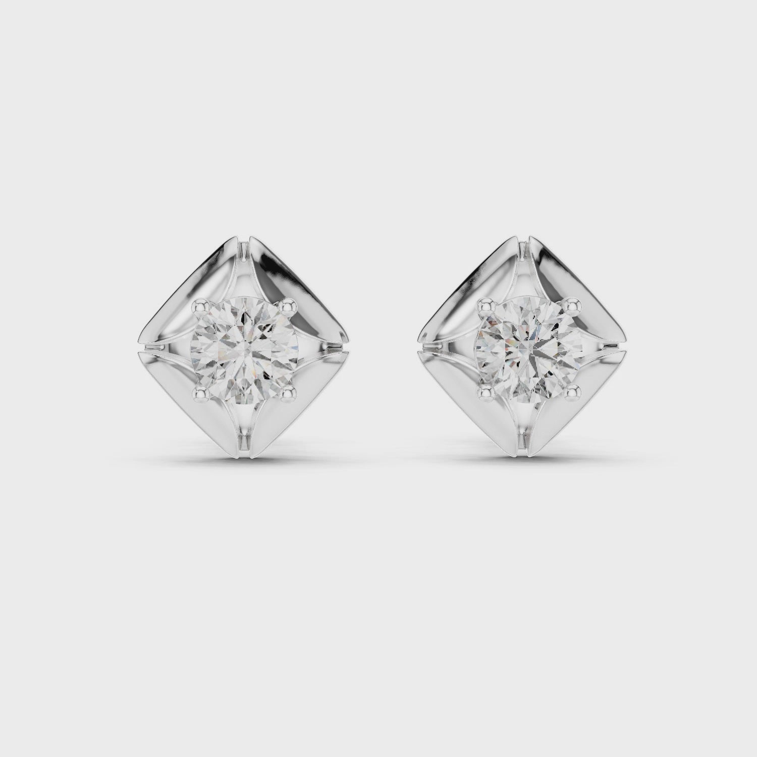 Bold Cushion Frame Solitaire Round Cut Diamond Stud