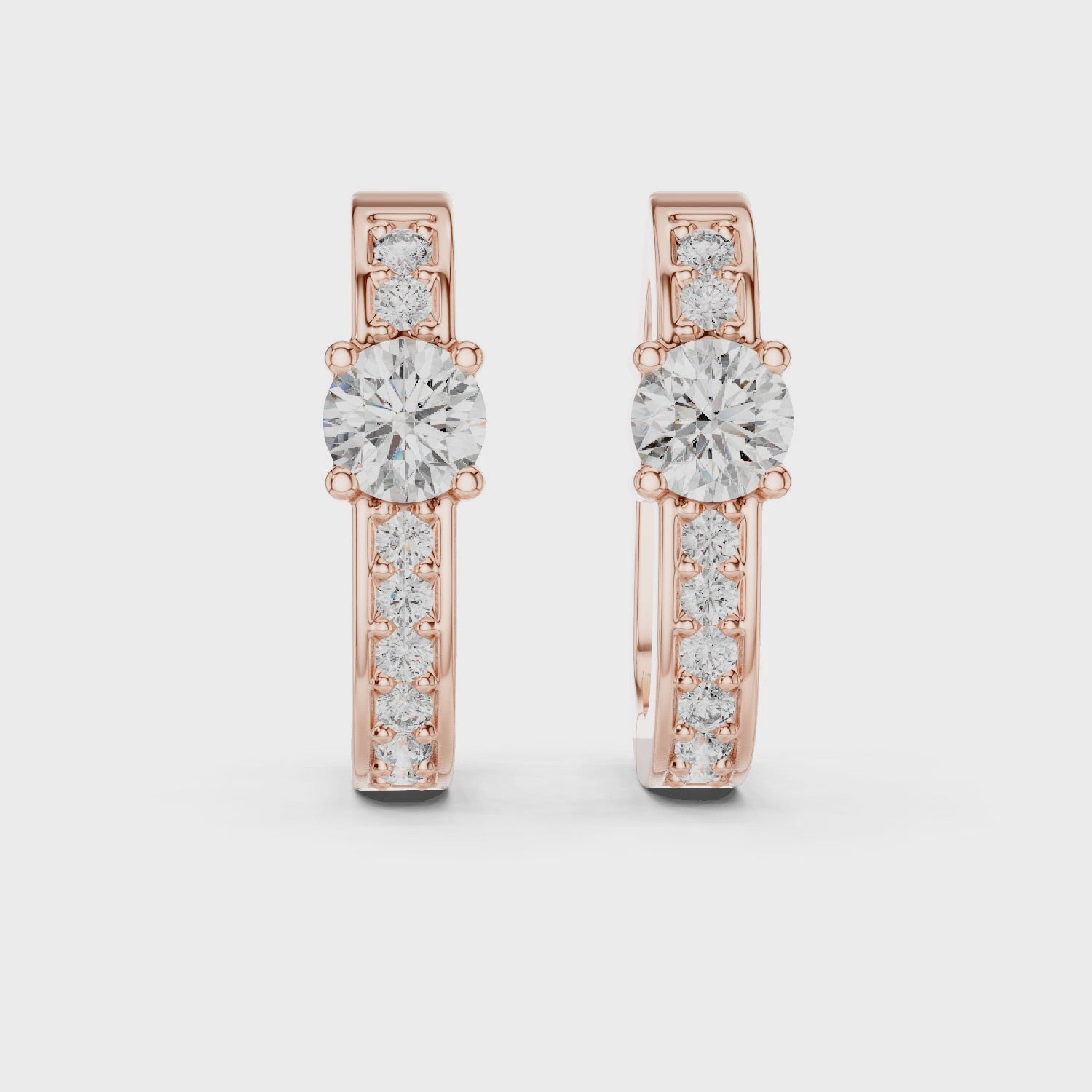 Solitaire Center Accent Diamond Huggie Hoop Earrings