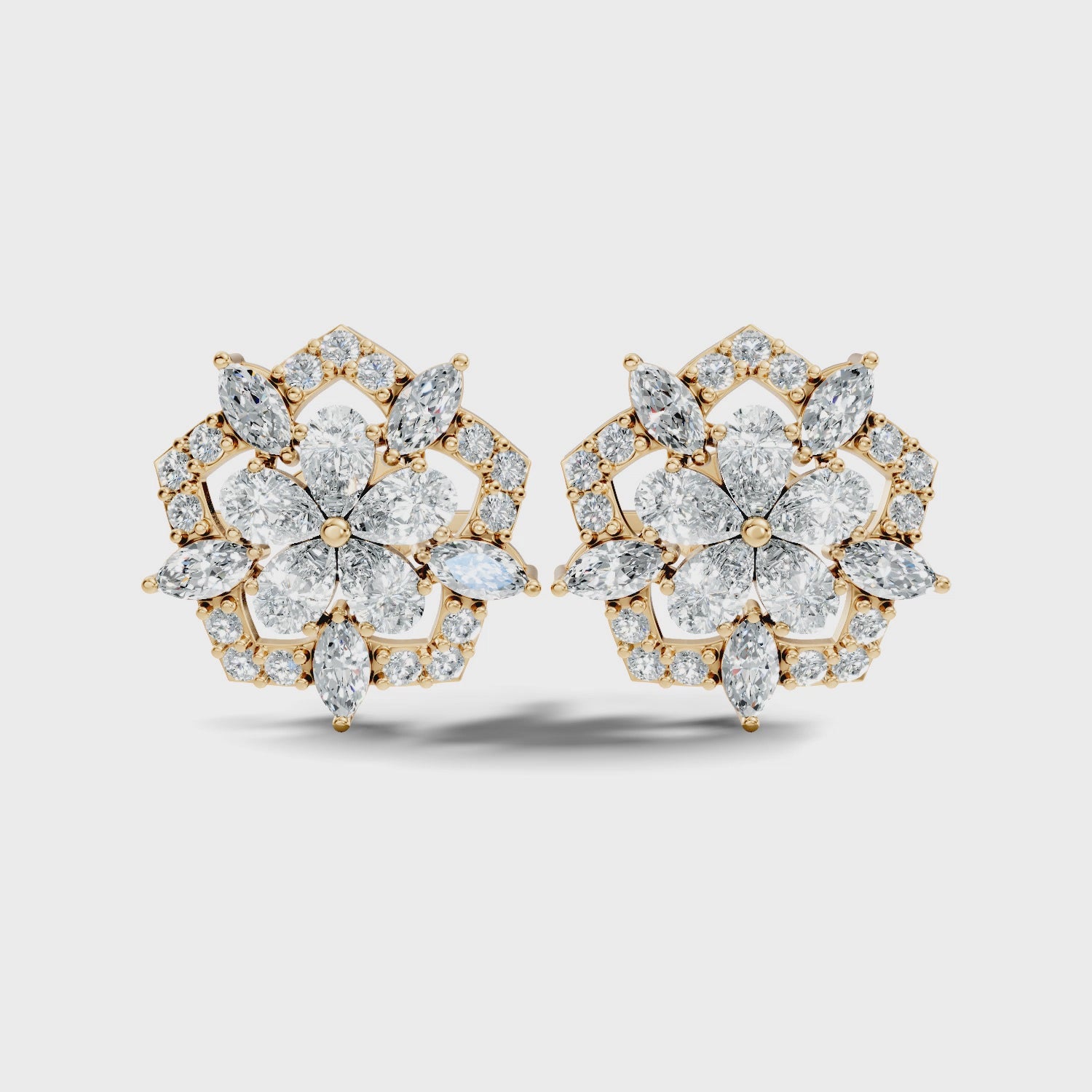 Pear, Marquise & Pave  Diamond Floral Cluster Stud
